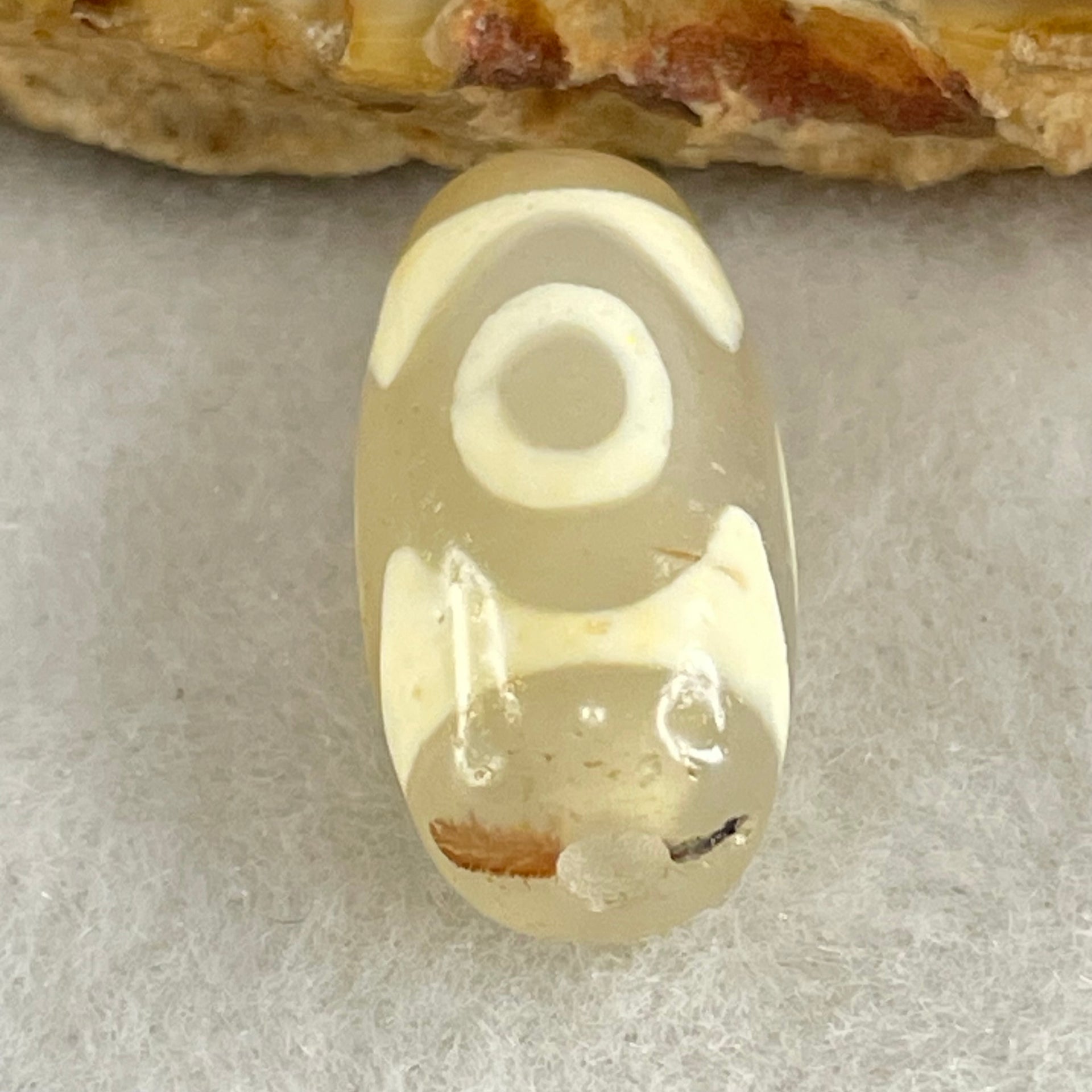 Natural Powerful Tibetan Old Oily Agate 3 Eyes Dzi Bead Heavenly Master (Tian Zhu) 三眼天诛 3.14g 20.0 by 10.4mm - Huangs Jadeite and Jewelry Pte Ltd