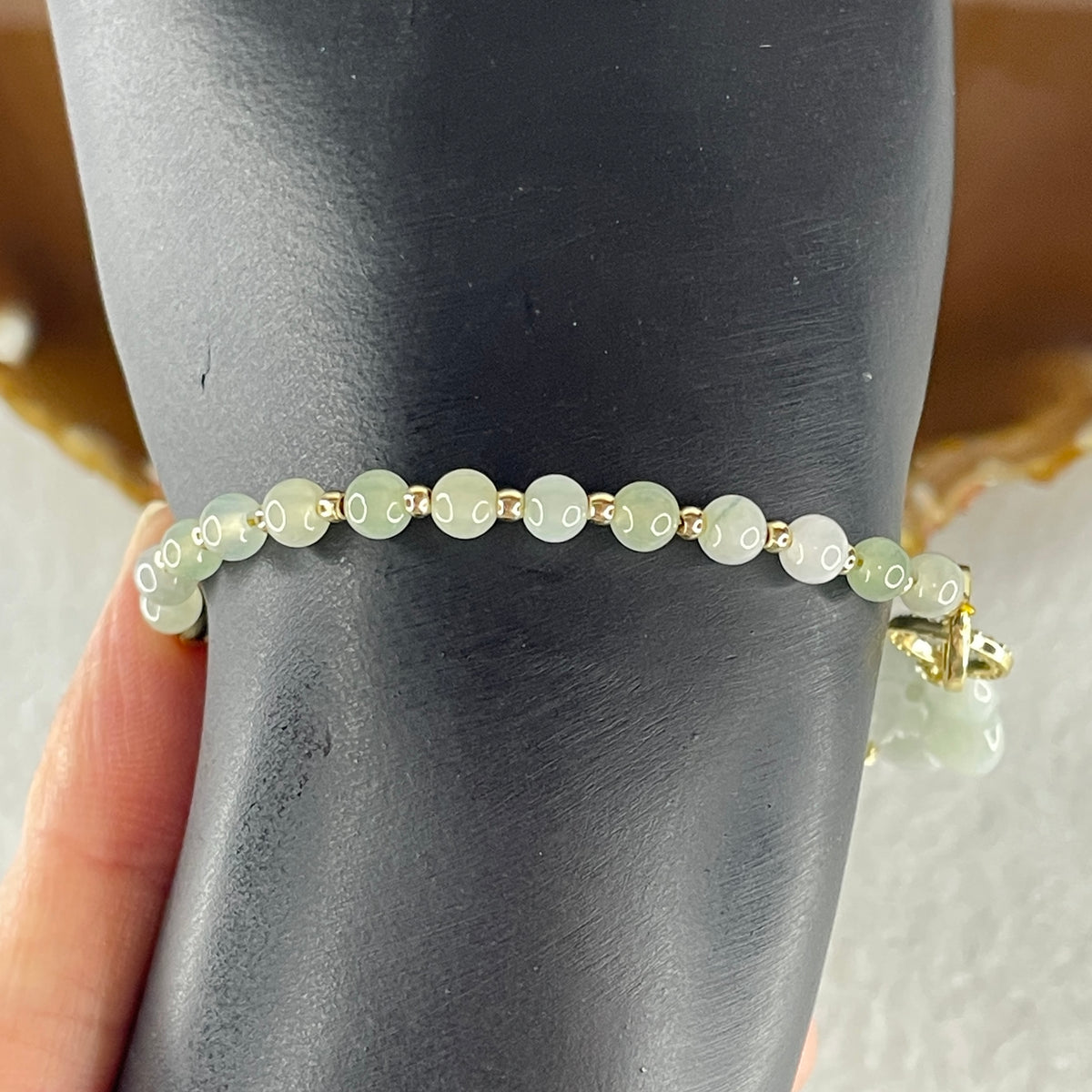 Natural Type A Green Jadeite Peony Flower 15.5x7.1mm Amulet Bracelet | Adjustable 14-18cm Gold-Toned Elegant Layering Chain Luxury Charm (5.54g) - Huangs Jadeite and Jewelry Pte Ltd