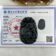 Type A Opaque to Partial Translucent Black Omphacite Jadeite Monkey Pendant 29.60g 59.6 by 40.1 by 8.5mm - Huangs Jadeite and Jewelry Pte Ltd