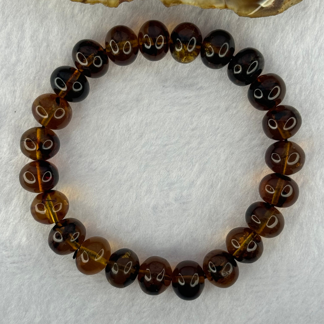 Natural Dark Brownish Yellow Flower Amber Beads Bracelet 天然顺琥珀手链 12.50g 17cm 10.7mm 23 Beads - Huangs Jadeite and Jewelry Pte Ltd