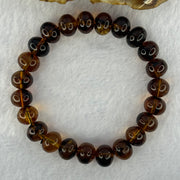 Natural Dark Brownish Yellow Flower Amber Beads Bracelet 天然顺琥珀手链 12.50g 17cm 10.7mm 23 Beads - Huangs Jadeite and Jewelry Pte Ltd