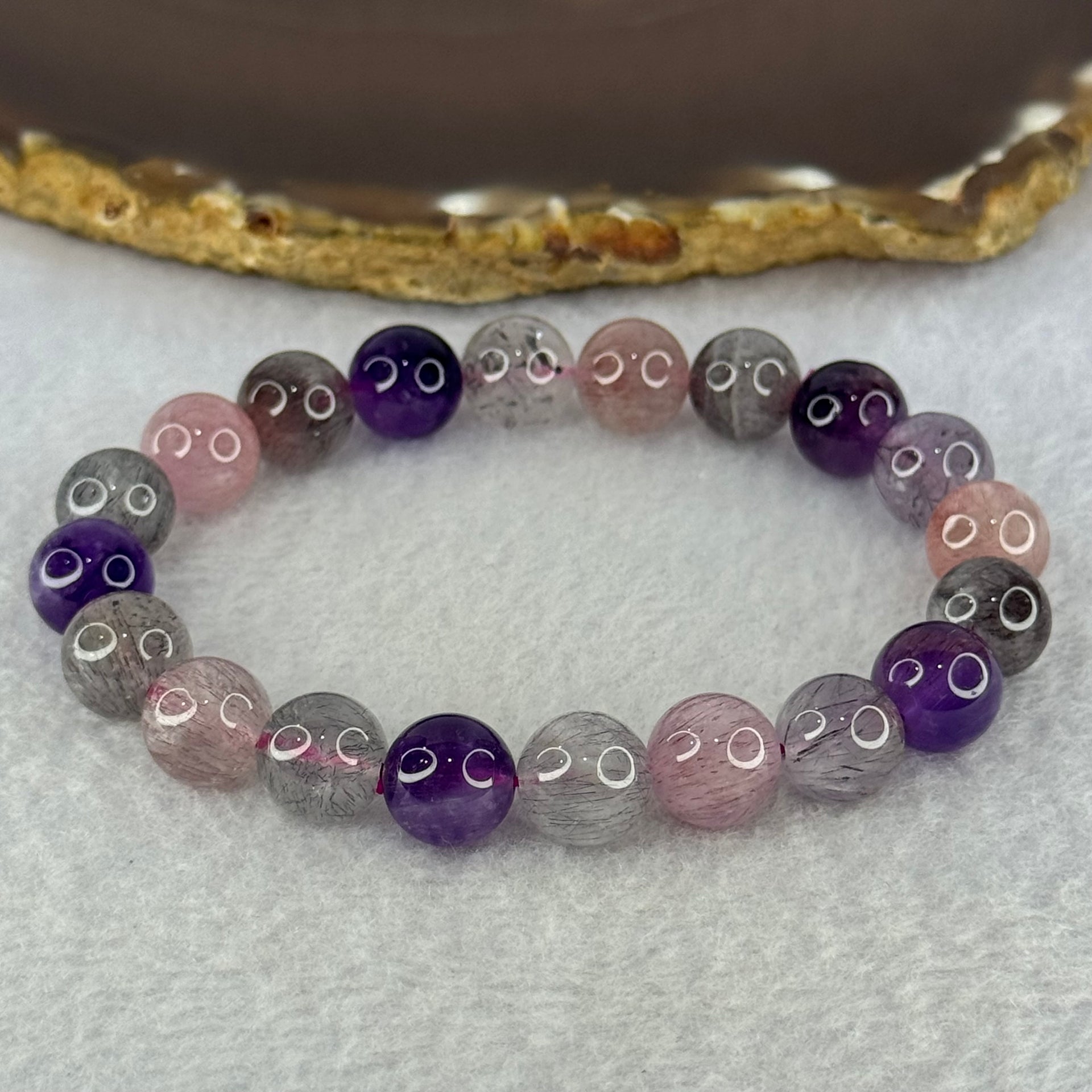 Natural Super 7 Beads Bracelet 30.16g 17.5cm 10.4mm 20 Beads - Huangs Jadeite and Jewelry Pte Ltd