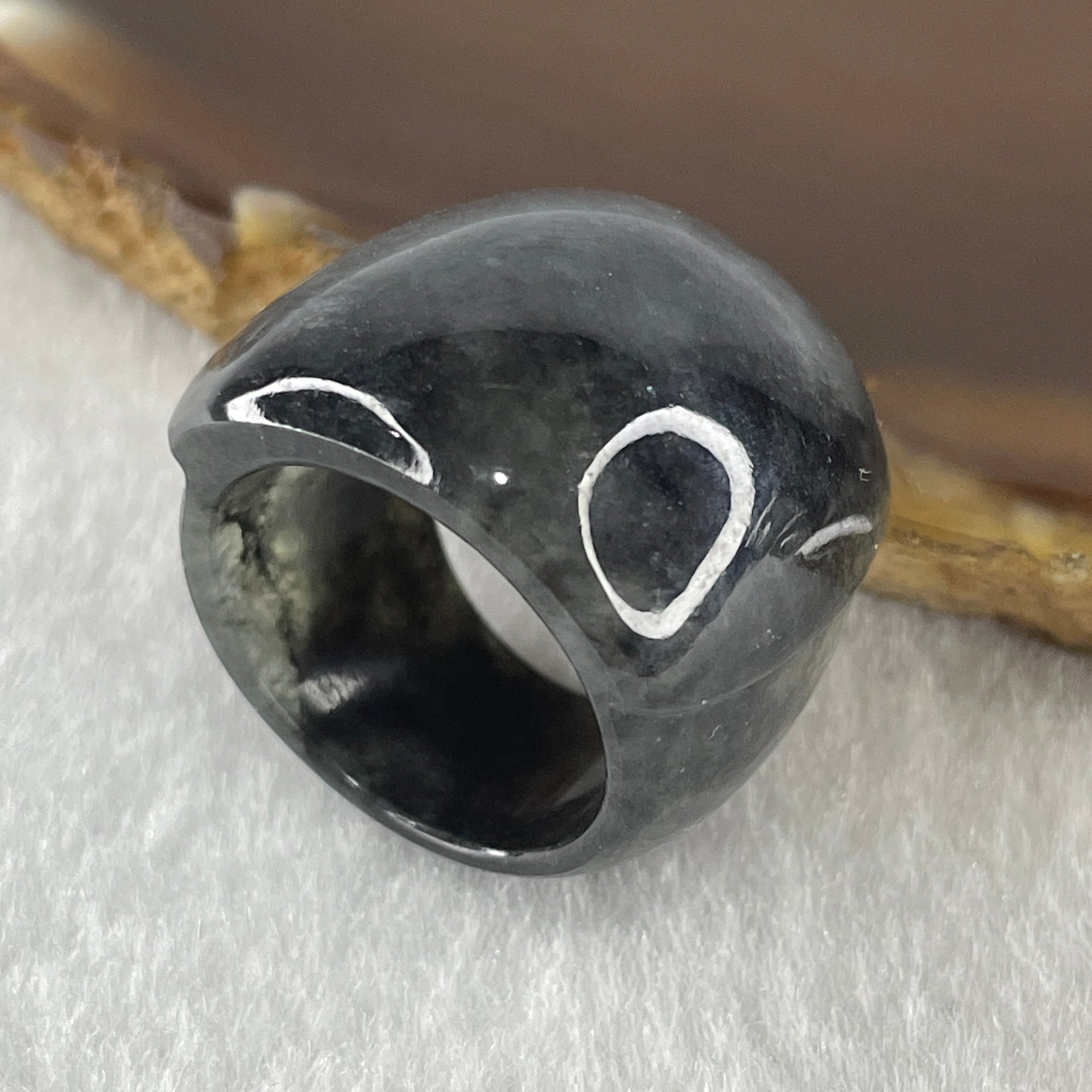 Type A Semi Icy Wuji Black Grey Jadeite Ma An Ring 10.18g 19.7 by 5.2mm US6 HK13 - Huangs Jadeite and Jewelry Pte Ltd