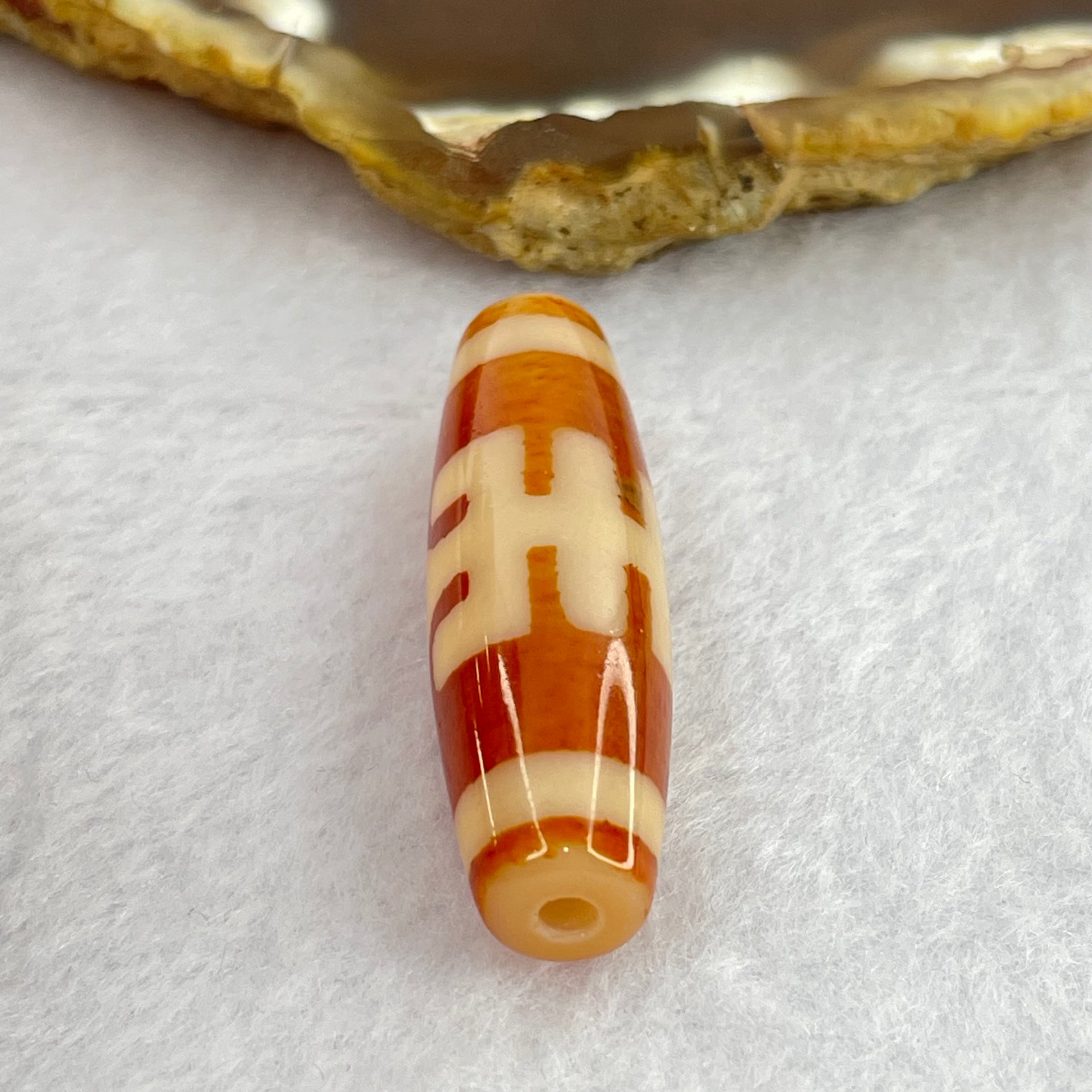 Natural Powerful Tibetan Old Oily Orange Red White Agate Patina Guiren Tairen Human Dzi Bead Totem Amulet Heavenly Master (Tian Zhu) 贵人天诛 7.62g 38.5 by 11.6mm - Huangs Jadeite and Jewelry Pte Ltd