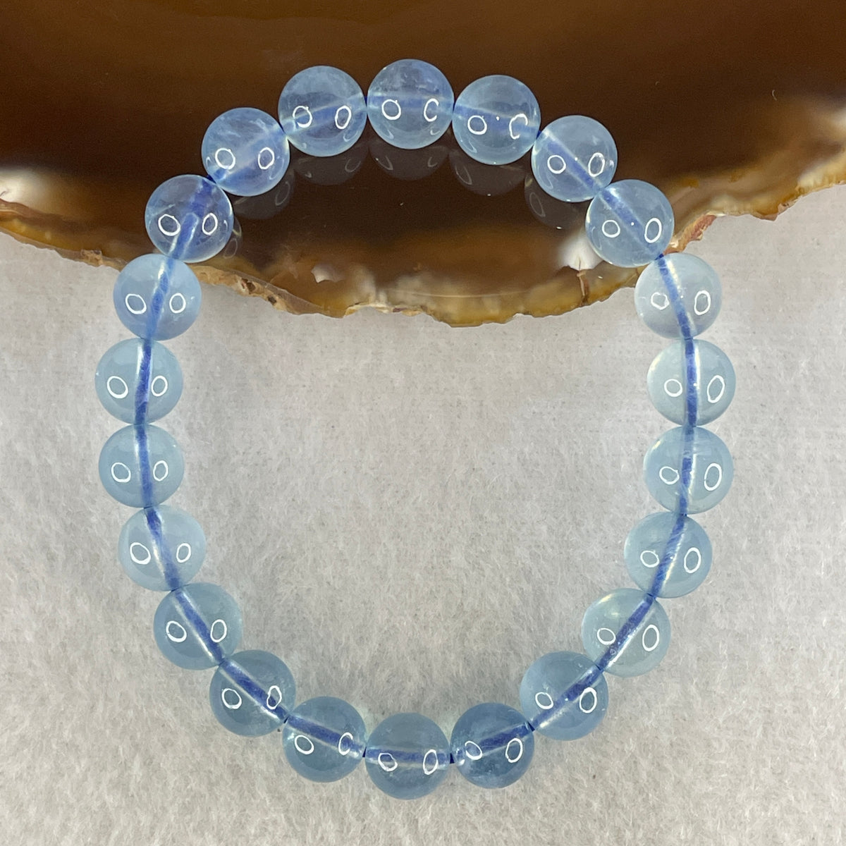 Certified Above Average Natural Aquamarine Beads Bracelet | 16cm with 22 Beads 8.8mm (19.79g | Ocean Blue Translucency | Throat & Third Eye Chakra Harmony, Tranquil Communication & Serene Wealth Shield)