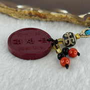 Natural Red Cinnabar Peace Charm with Tibetan Old Oily Agate Patina Guiren Tairen Human Dzi Bead Totem Amulet Heavenly Master (Tian Zhu) Charm 13.64g 29.4 by 4.8mm - Huangs Jadeite and Jewelry Pte Ltd