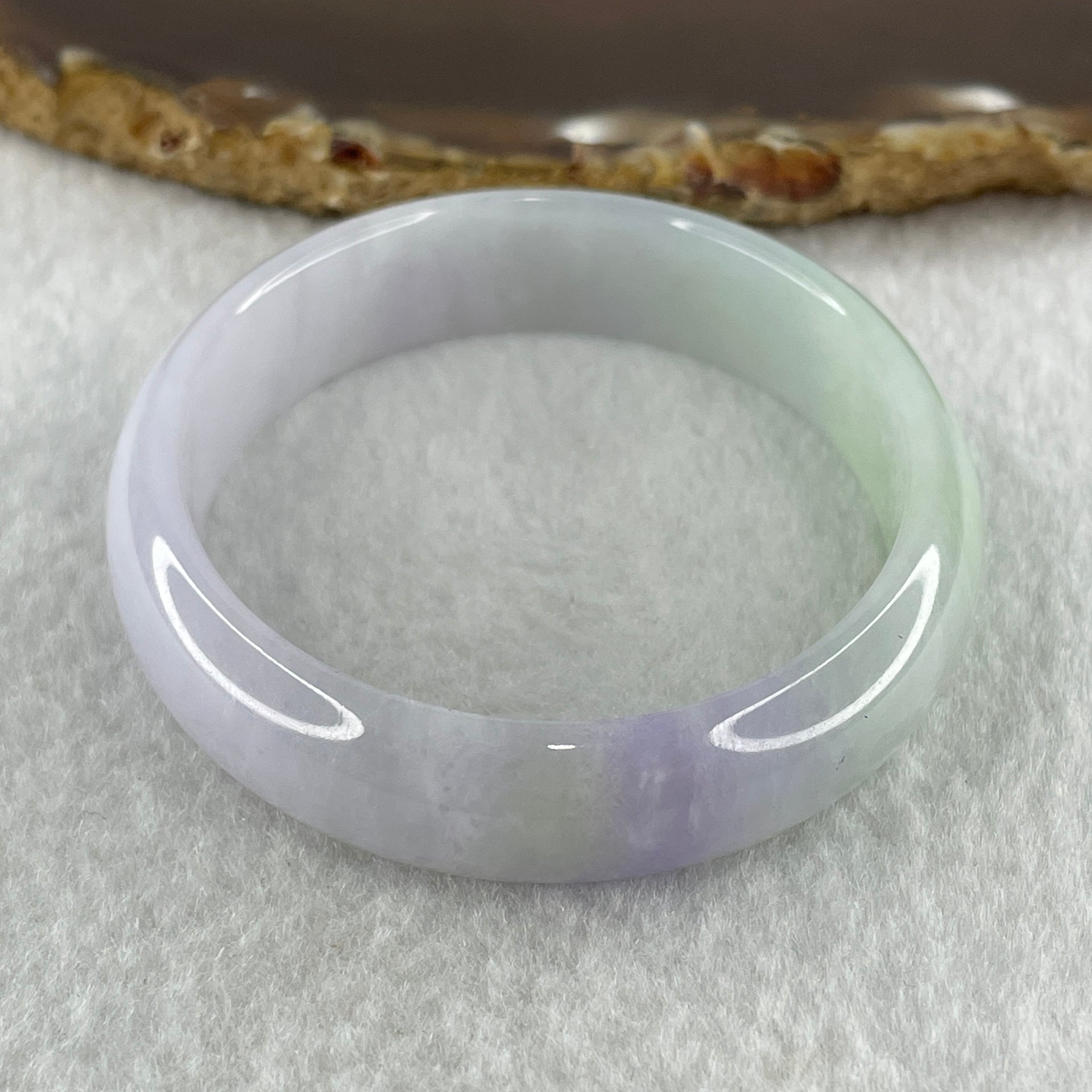 Type A Natural Jelly Lavender Light Green Jadeite Oval Bangle 31.54g Inner Diameter 53.6mm 12.0 by 5.9mm (Internal Lines) - Huangs Jadeite and Jewelry Pte Ltd