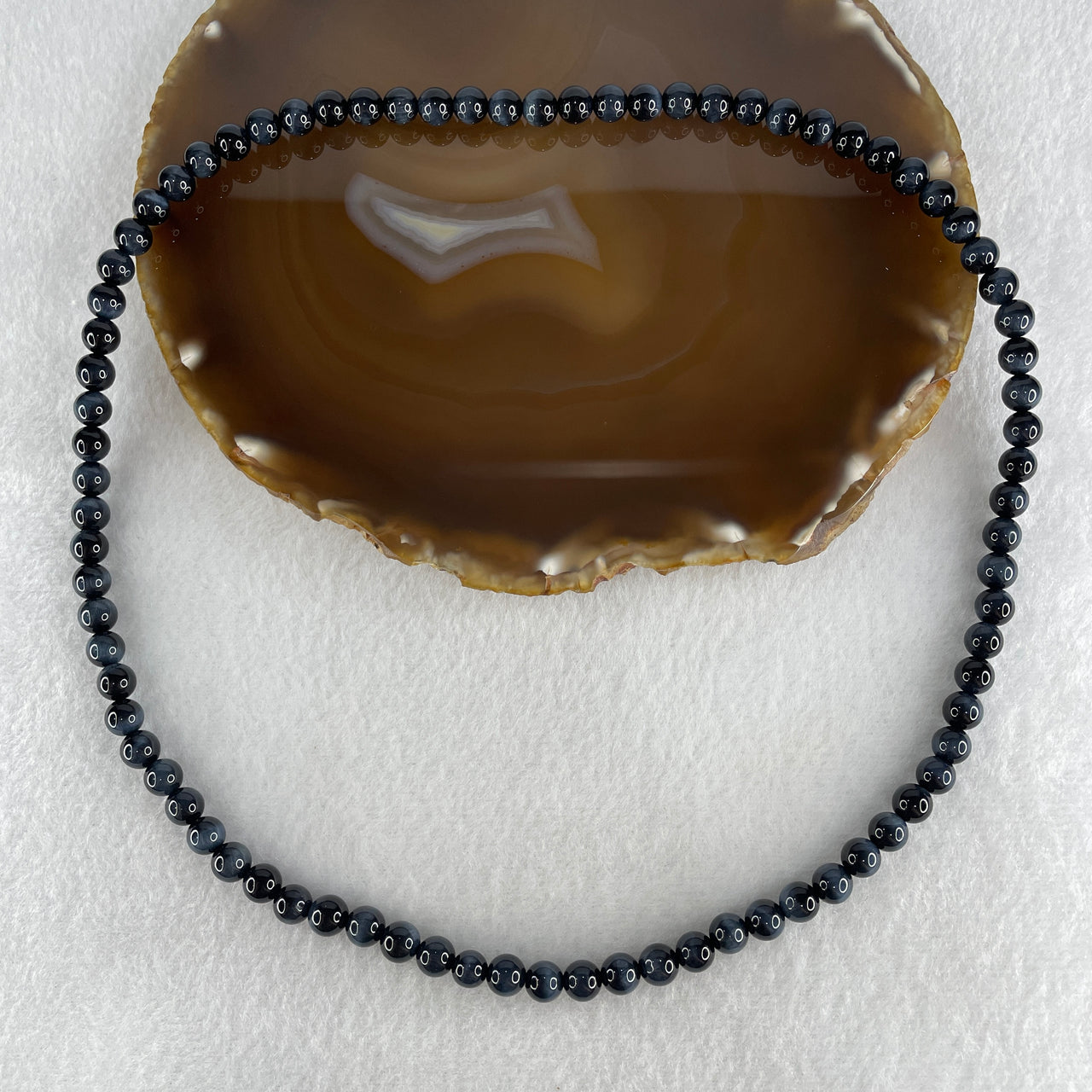 Certified Good Grade Natural Blue Tiger's Eye Quartz Beads Necklace 33.54g 52cm 6.8mm 82 Beads