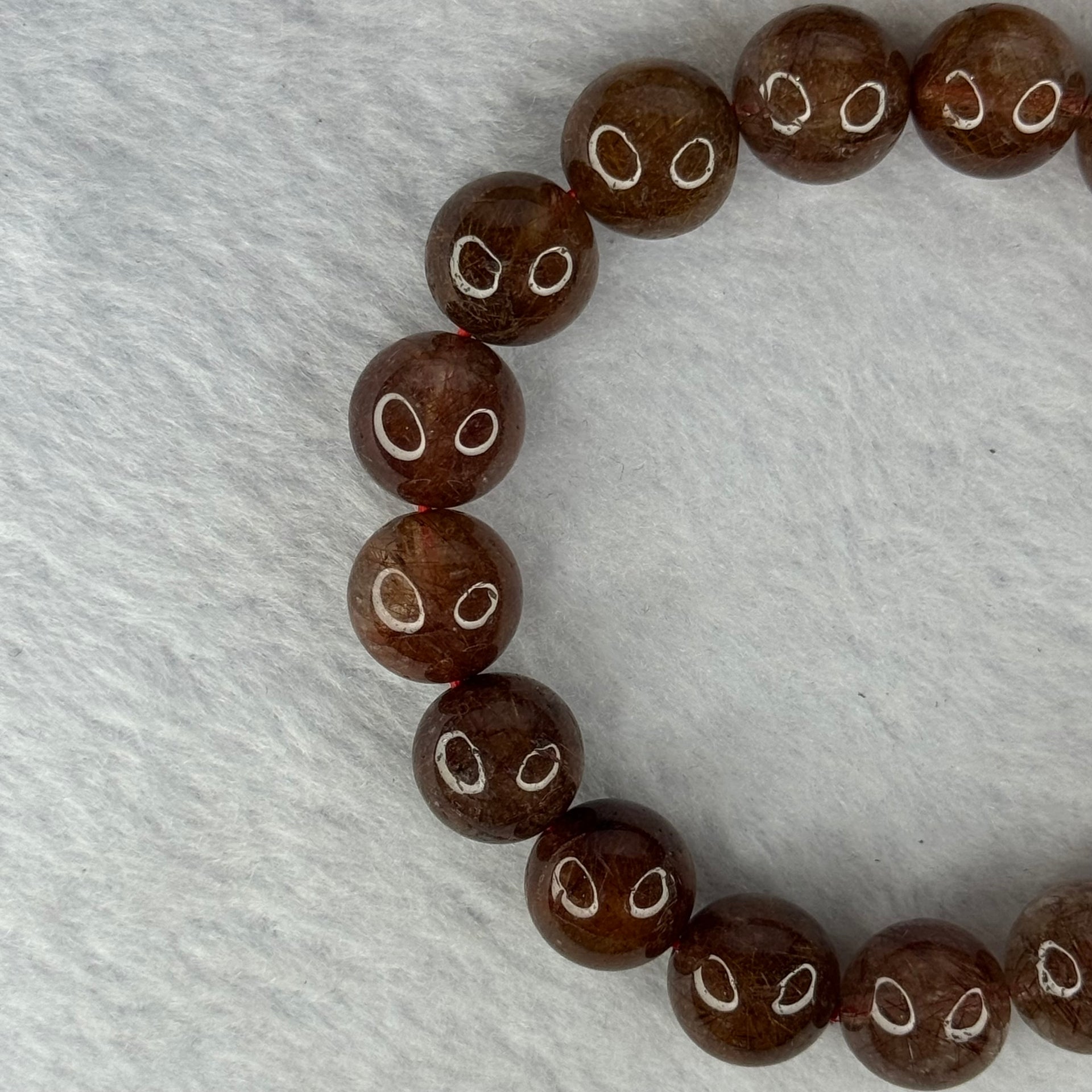 Natural Copper Rutilated Quartz Beads Bracelet 天然銅髮晶手镯 37.22g 17cm 11.8mm 17 Beads - Huangs Jadeite and Jewelry Pte Ltd