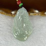 Type A Semi ICY Light Green Jadeite Benefactor with Lotus Flower Pendent 12.08g 46.4 by 27.6 by 4.8mm - Huangs Jadeite and Jewelry Pte Ltd