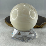 Natural White with Yellow Calcite Sphere Ball with Acrylic Display 578.5g 71.4 by 86.5mm - Huangs Jadeite and Jewelry Pte Ltd
