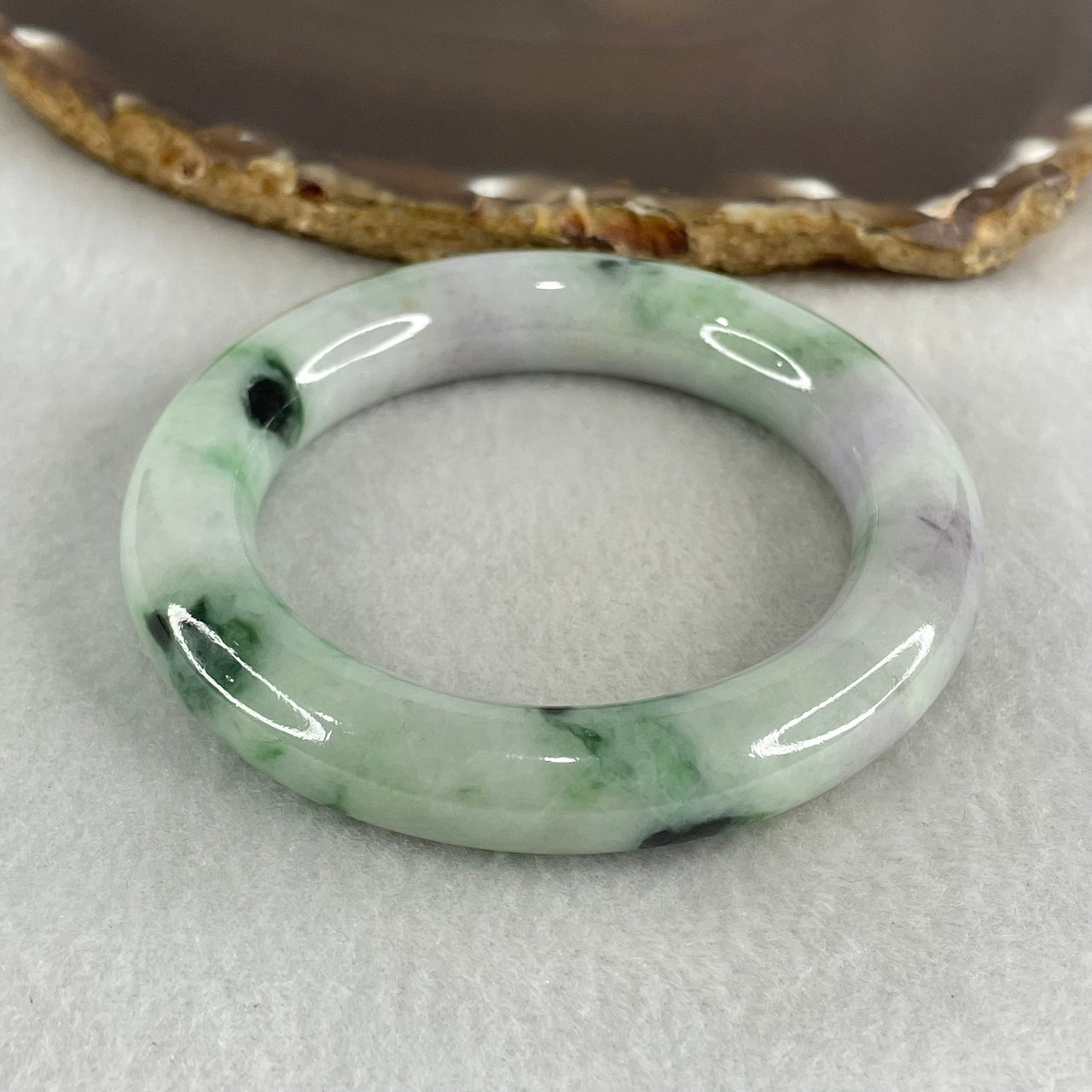 Type A Light Green Lavender with Dark Green Piao Hua Jadeite Bangle 65.95g Internal Diameter 51.2mm 11.4 by 11.2mm (Slight Internal Lines, Burnt) - Huangs Jadeite and Jewelry Pte Ltd