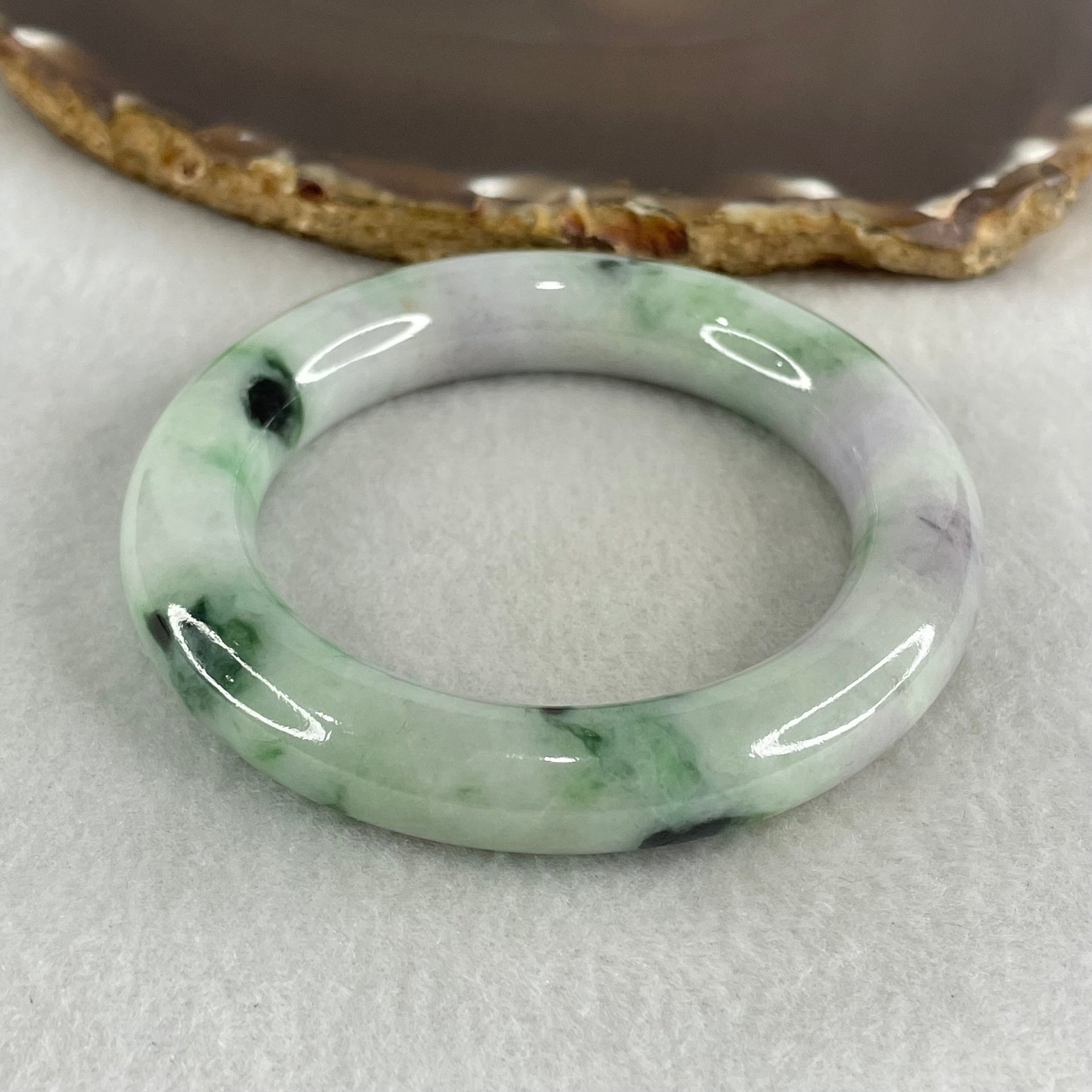 Type A Light Green Lavender with Dark Green Piao Hua Jadeite Bangle 65.95g Internal Diameter 51.2mm 11.4 by 11.2mm (Slight Internal Lines, Burnt) - Huangs Jadeite and Jewelry Pte Ltd