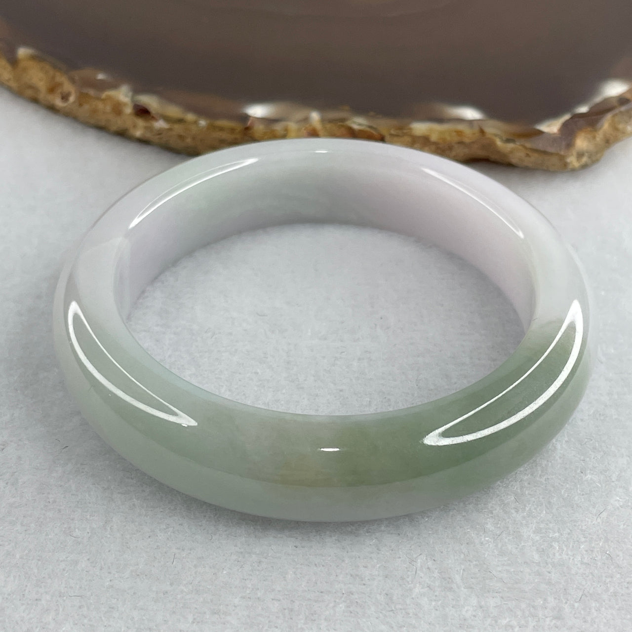 Natural Type A Multicolor Jadeite Bangle | 53.5mm Light Lavender with Deep Blueish Green Patch | Substantive "Chun Dai Cai" Round Wrist Heirloom 61.81g 13.2x9.1mm (Internal Lines)