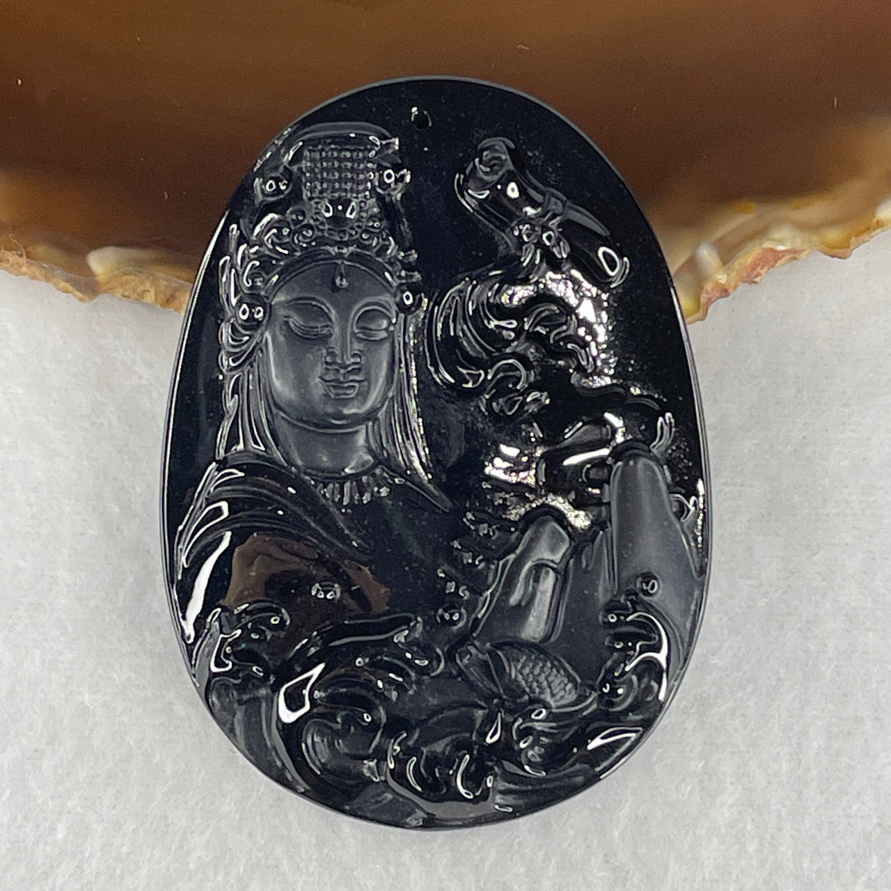 Certified Type A Opaque Black Omphacite Jadeite Samantabhadra Bodhisattva Shan Shui Pendant | Great Practice & Landscape Harmony Talisman (29.07g | 61.2 x 44.7 x 9.9mm)