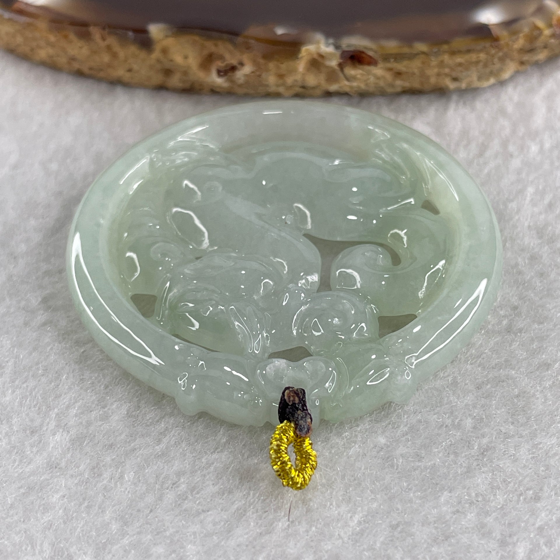 Natural Type A Jelly Green Jadeite Qlin with Double Dragon Head Pendant 25.65g 49.5 by 6.4mm - Huangs Jadeite and Jewelry Pte Ltd