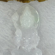 Type A Light Lavender with Green Patches Jadeite Guan Yin Pendent with Wooden Stand 111.55g  111.8 by 58.7 by 46.6mm - Huangs Jadeite and Jewelry Pte Ltd