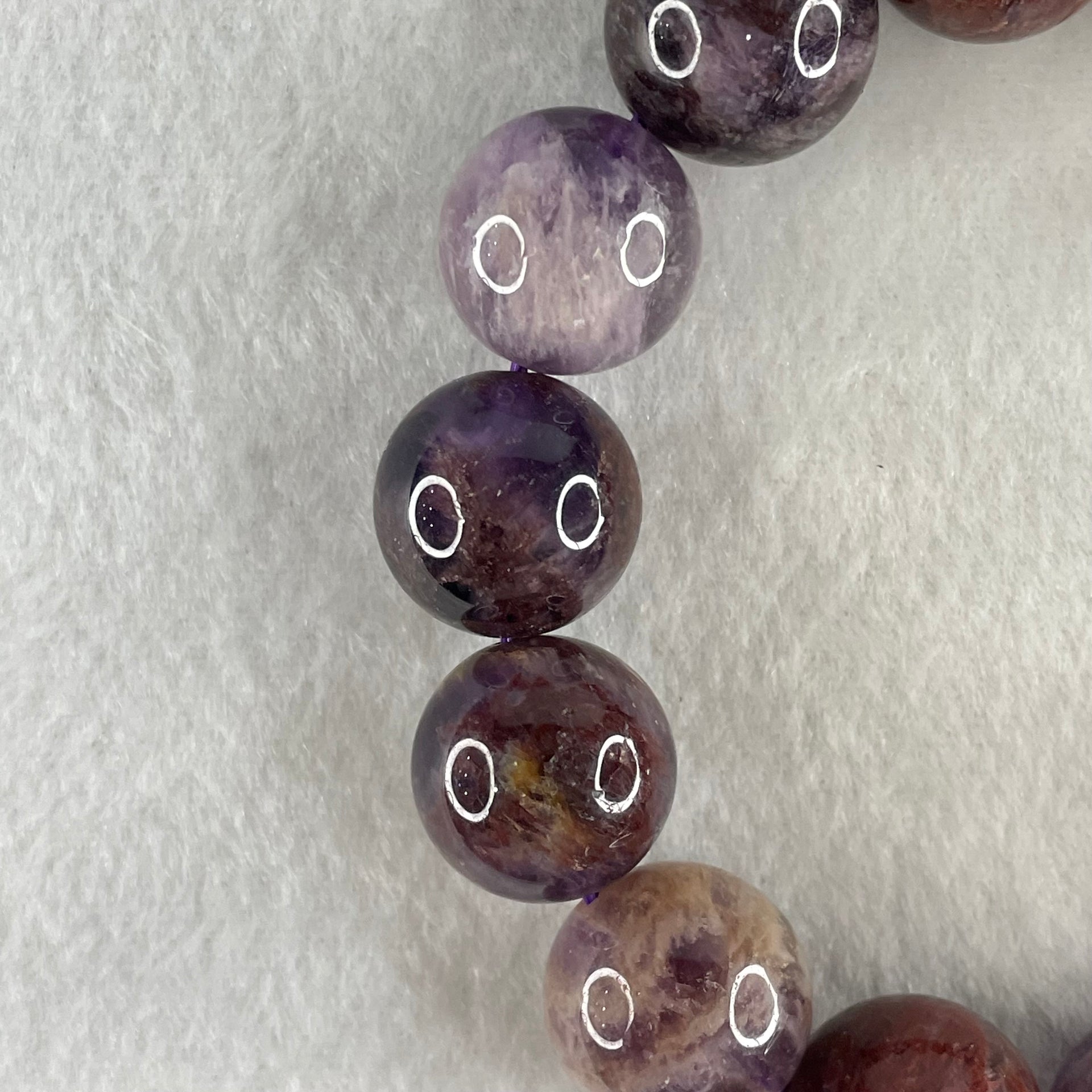 Above Average Grade Natural Amethyst Phantom Quartz Beads Bracelet 天然紫幽灵水晶手链 82.33g 17.5cm 16.4mm 14 Beads - Huangs Jadeite and Jewelry Pte Ltd