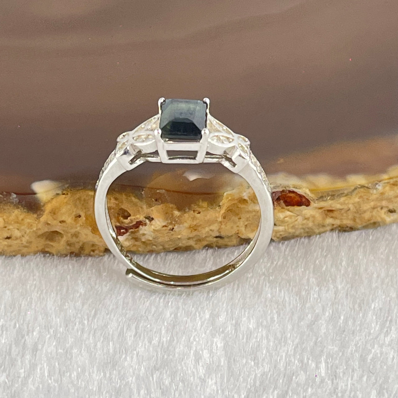 Natural Green Elbaite Tourmaline with Crystals in S925 Sliver Ring (Adjustable Size) 2.04g by 6.9 by 4.6 by 3.5mm - Huangs Jadeite and Jewelry Pte Ltd