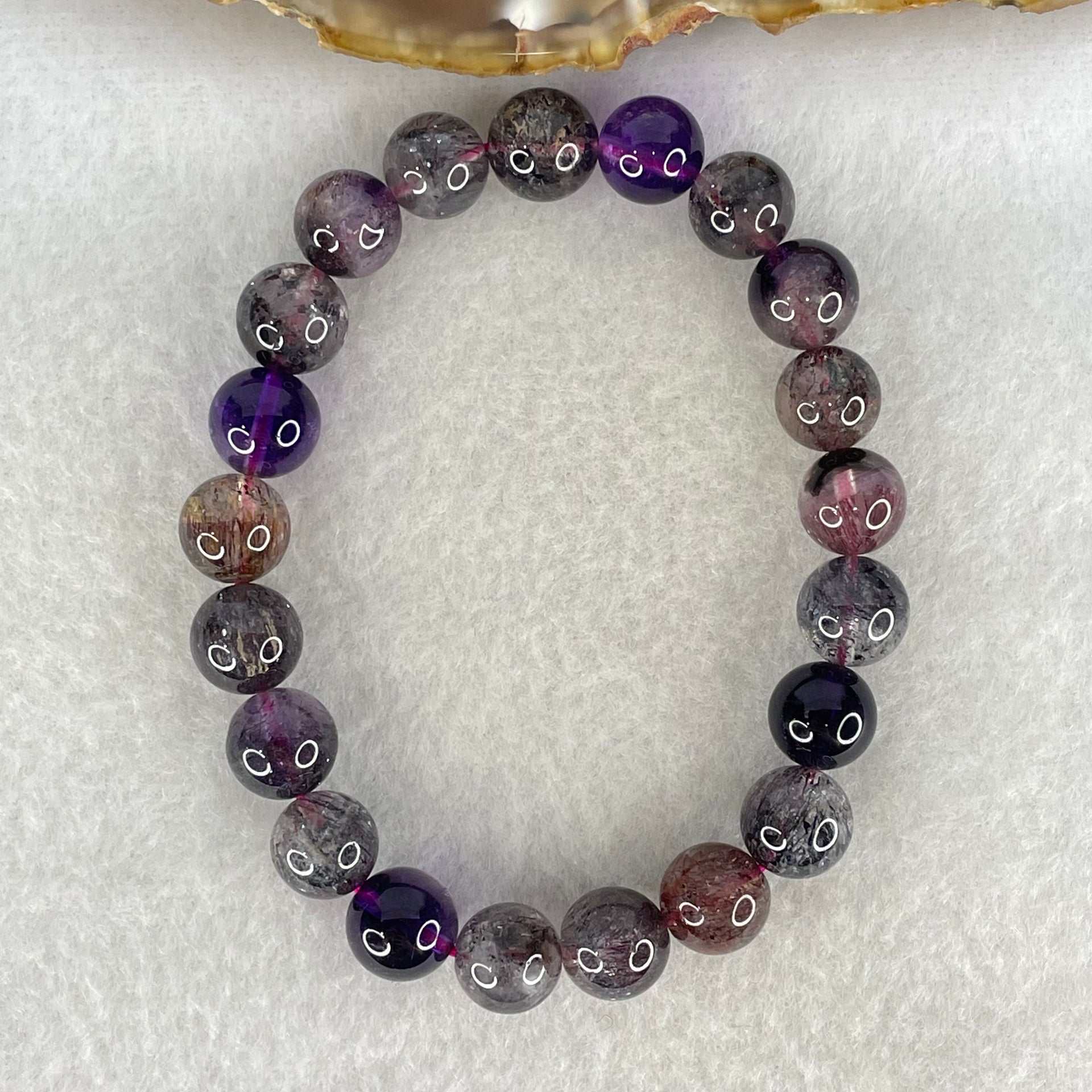 Good Grade Natural Blackcurrant Super 7 Beads Bracelet 22.74g 16cm 9.4mm 21 Beads - Huangs Jadeite and Jewelry Pte Ltd
