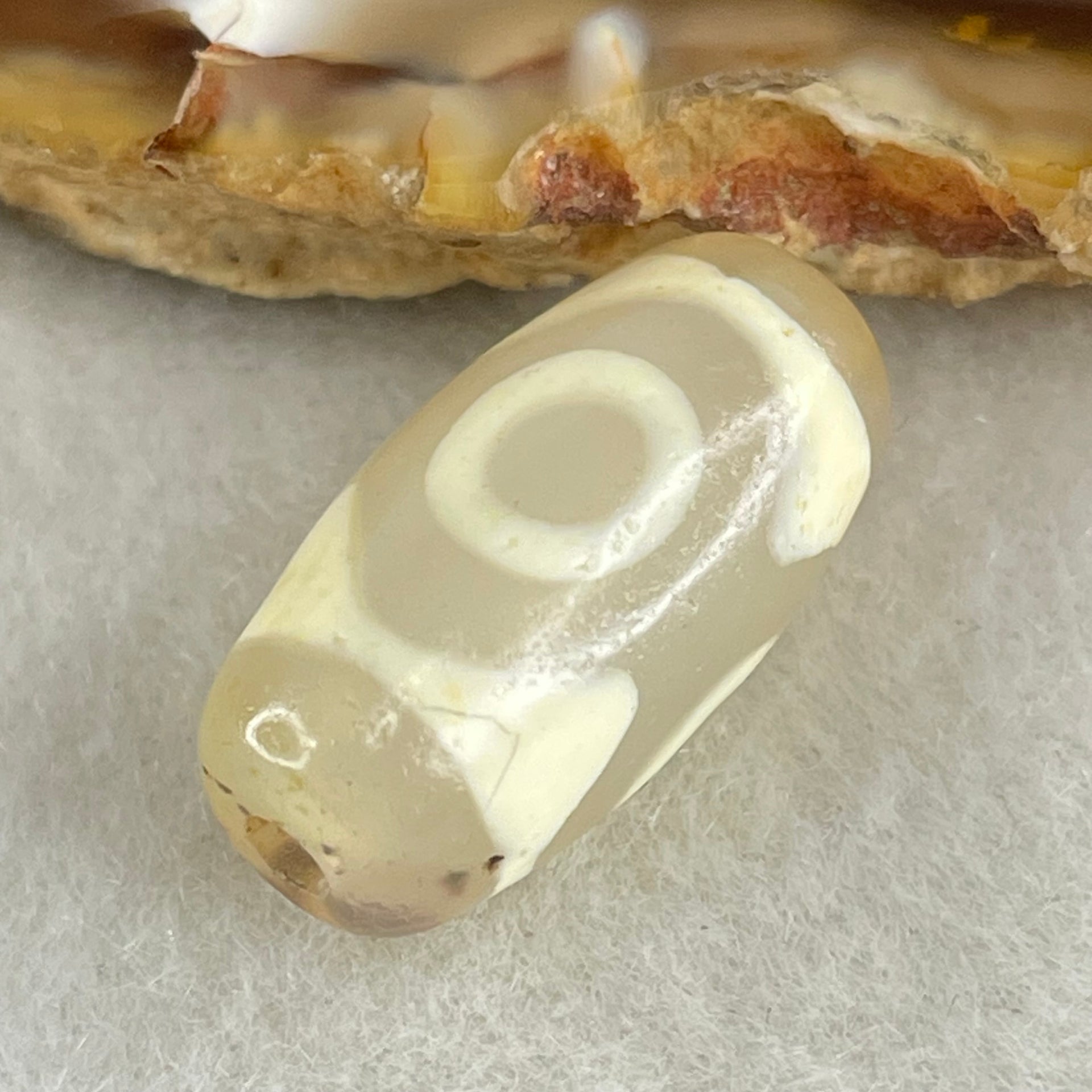 Natural Powerful Tibetan Old Oily Agate 3 Eyes Dzi Bead Heavenly Master (Tian Zhu) 三眼天诛 3.10g 19.9 by 10.4mm - Huangs Jadeite and Jewelry Pte Ltd