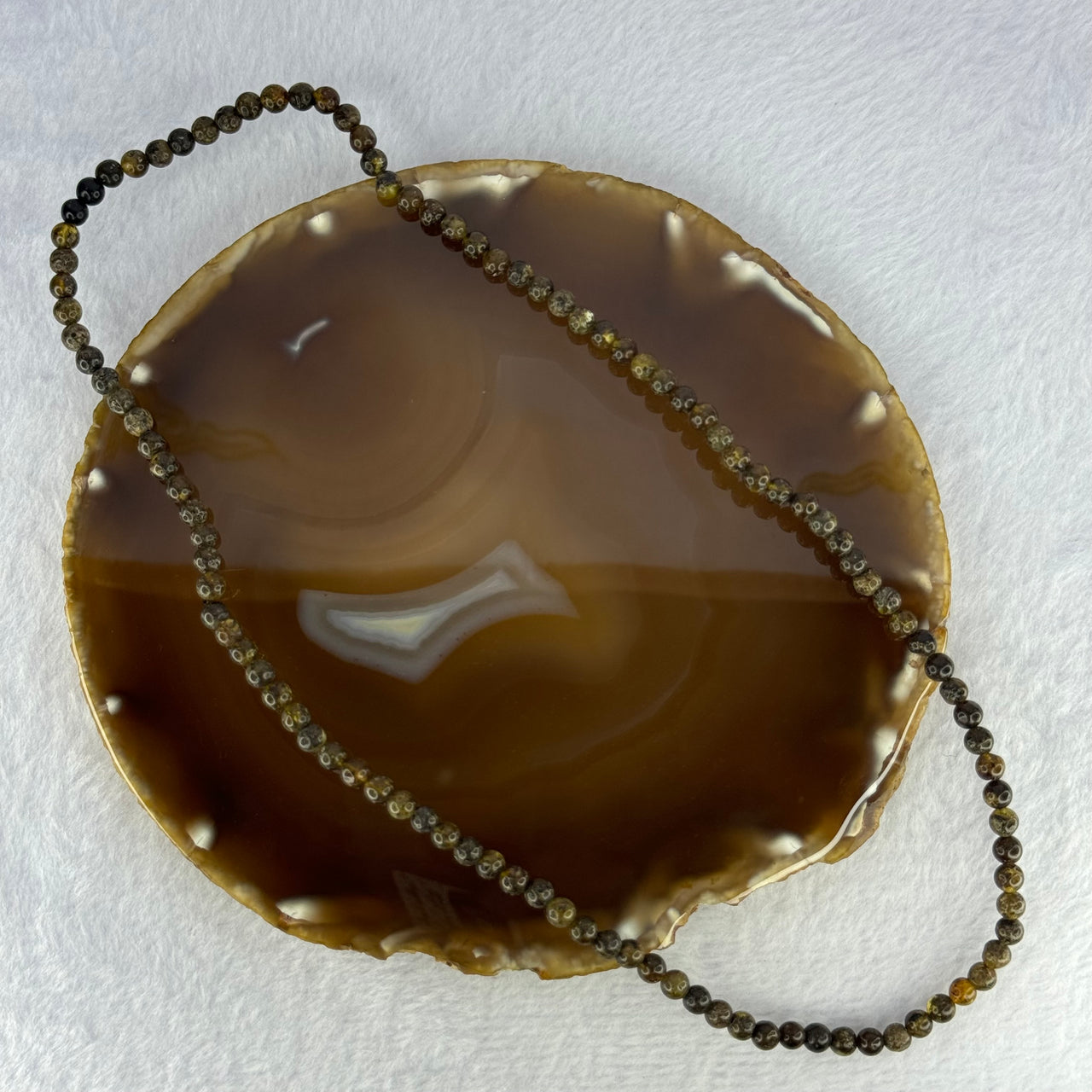 Natural Dark Brown Flower Amber Beads Elastic Necklace 7.50g 50cm 5.2mm 107 Beads - Huangs Jadeite and Jewelry Pte Ltd