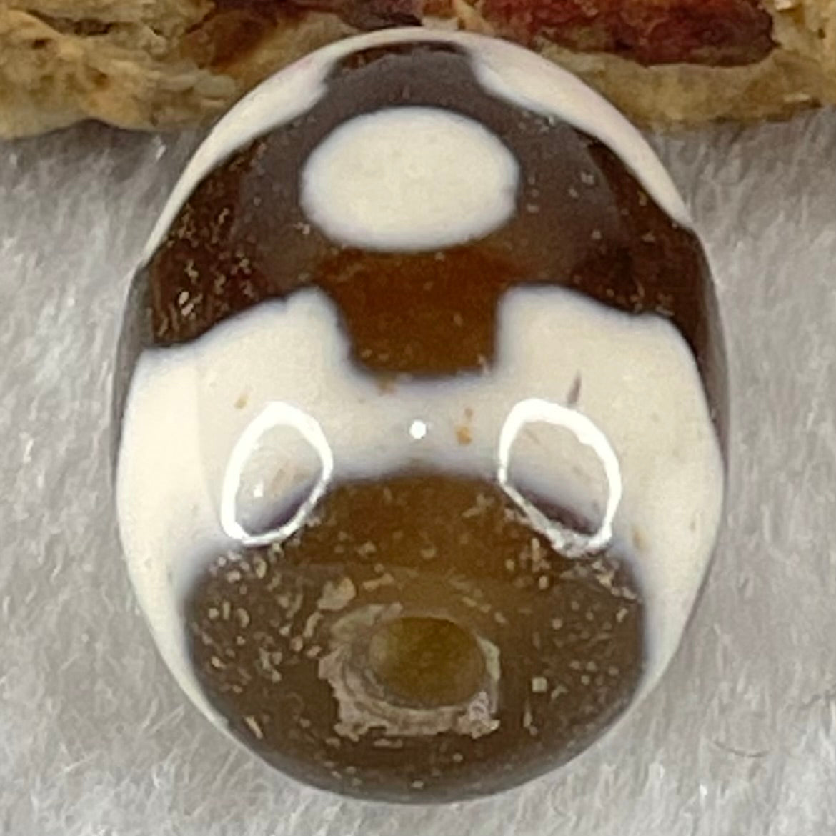 Natural Powerful Tibetan Old Oily Dark Brown With White Agate 3 Eyes Dzi Bead Heavenly Master (Tian Zhu) 三眼天诛 4.25g 17.1 by 12.9mm - Huangs Jadeite and Jewelry Pte Ltd