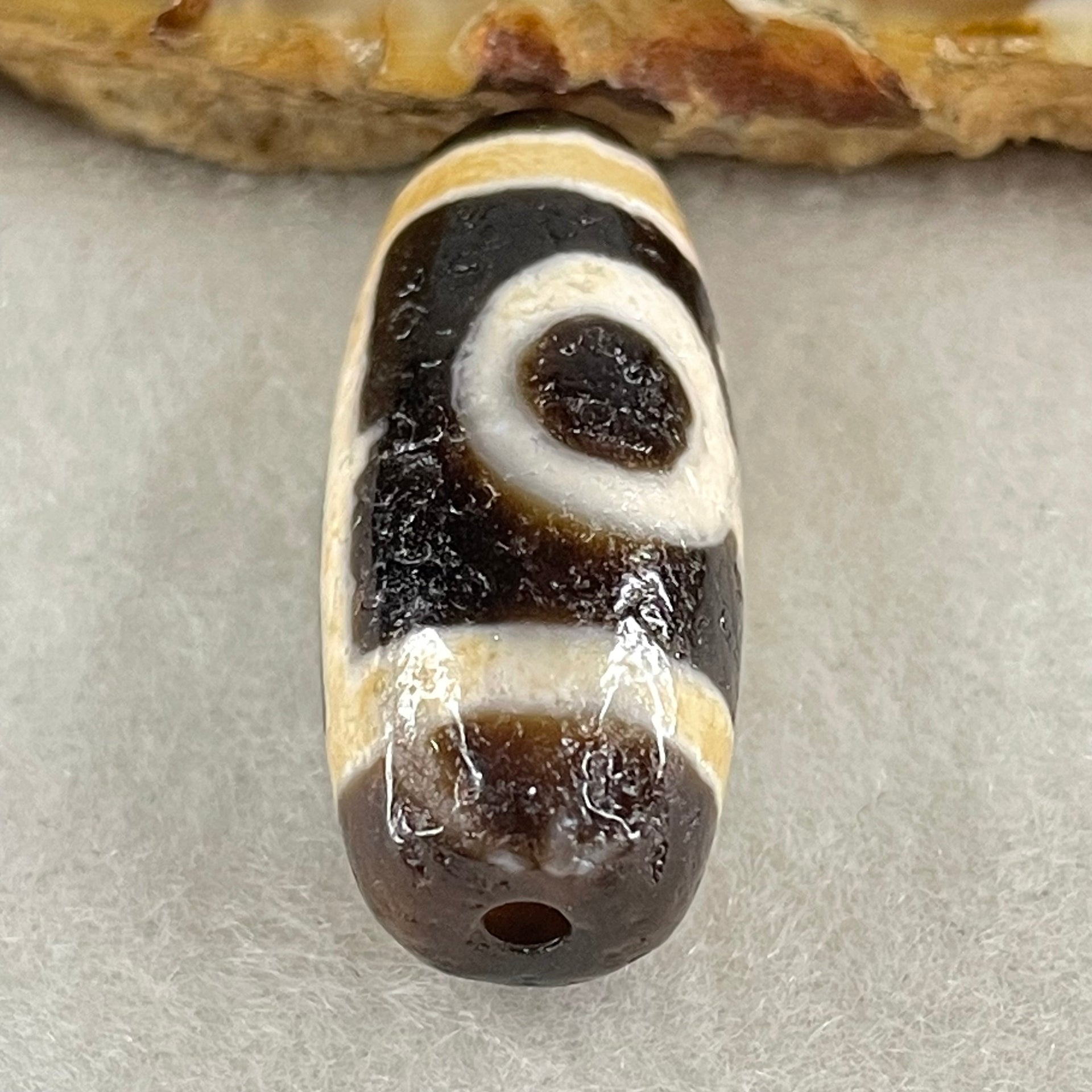 Natural Powerful Tibetan Old Oily Agate 2 Eyes Dzi Bead Heavenly Master (Tian Zhu) 二眼天诛 5.74g 27.3 by 11.6mm - Huangs Jadeite and Jewelry Pte Ltd