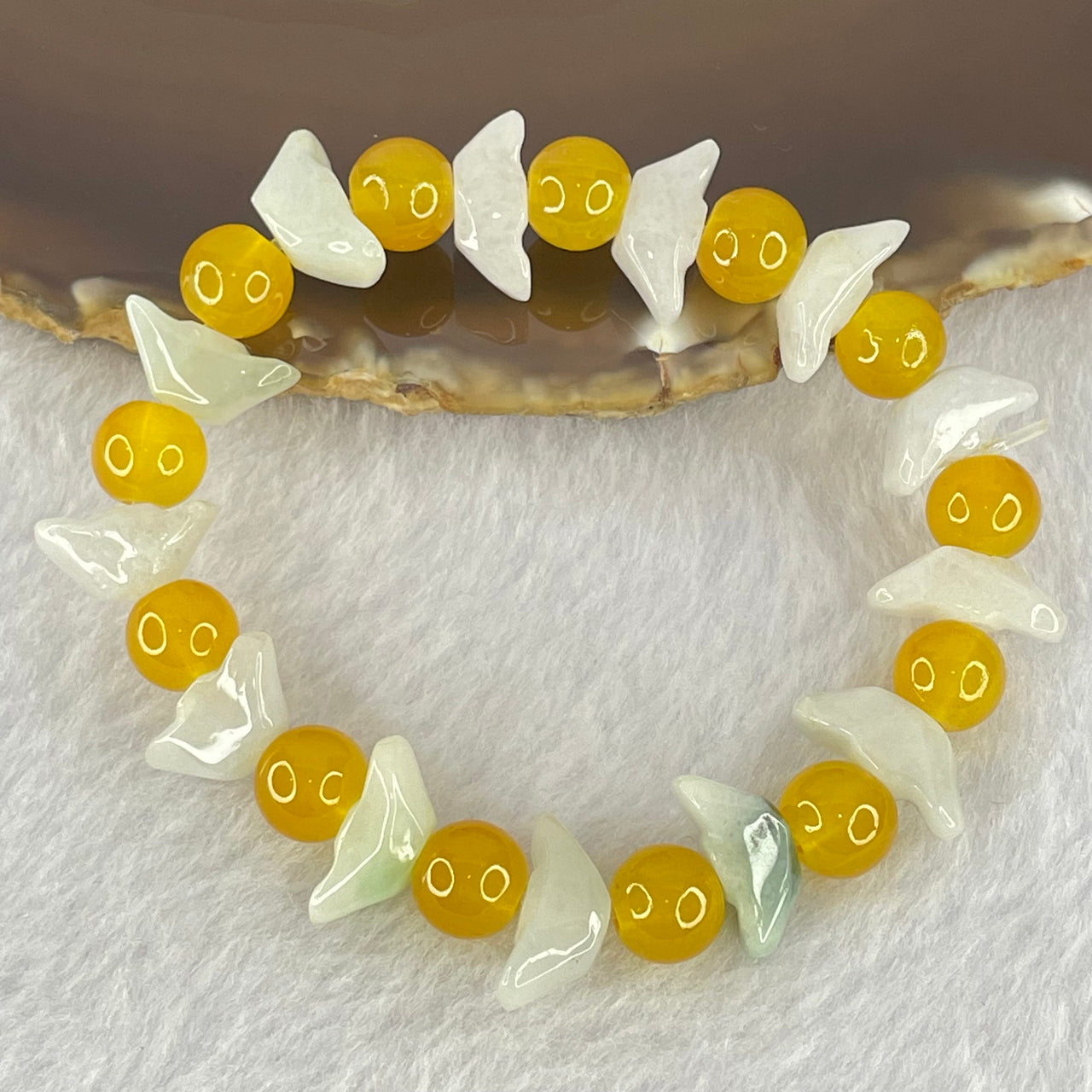 Type A Green Jadeite Gold Ingot with Yellow Crystal Bracelet 19.53g 14.2 by 6.4 by 5.3mm 13 Beads - Huangs Jadeite and Jewelry Pte Ltd