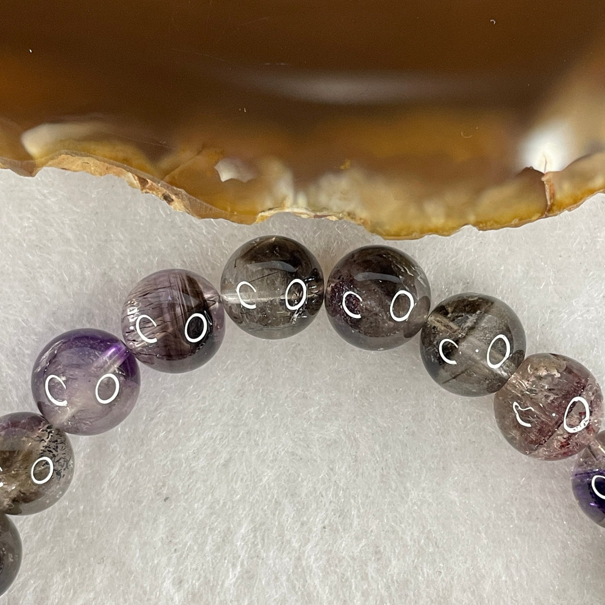 Certified Good Grade Natural Black Super 7 Crystal Beads Bracelet | 16.5cm Strand of 22 Beads 9.2mm (23.40g | Root Grounding, Manifestation & Aura Shield)