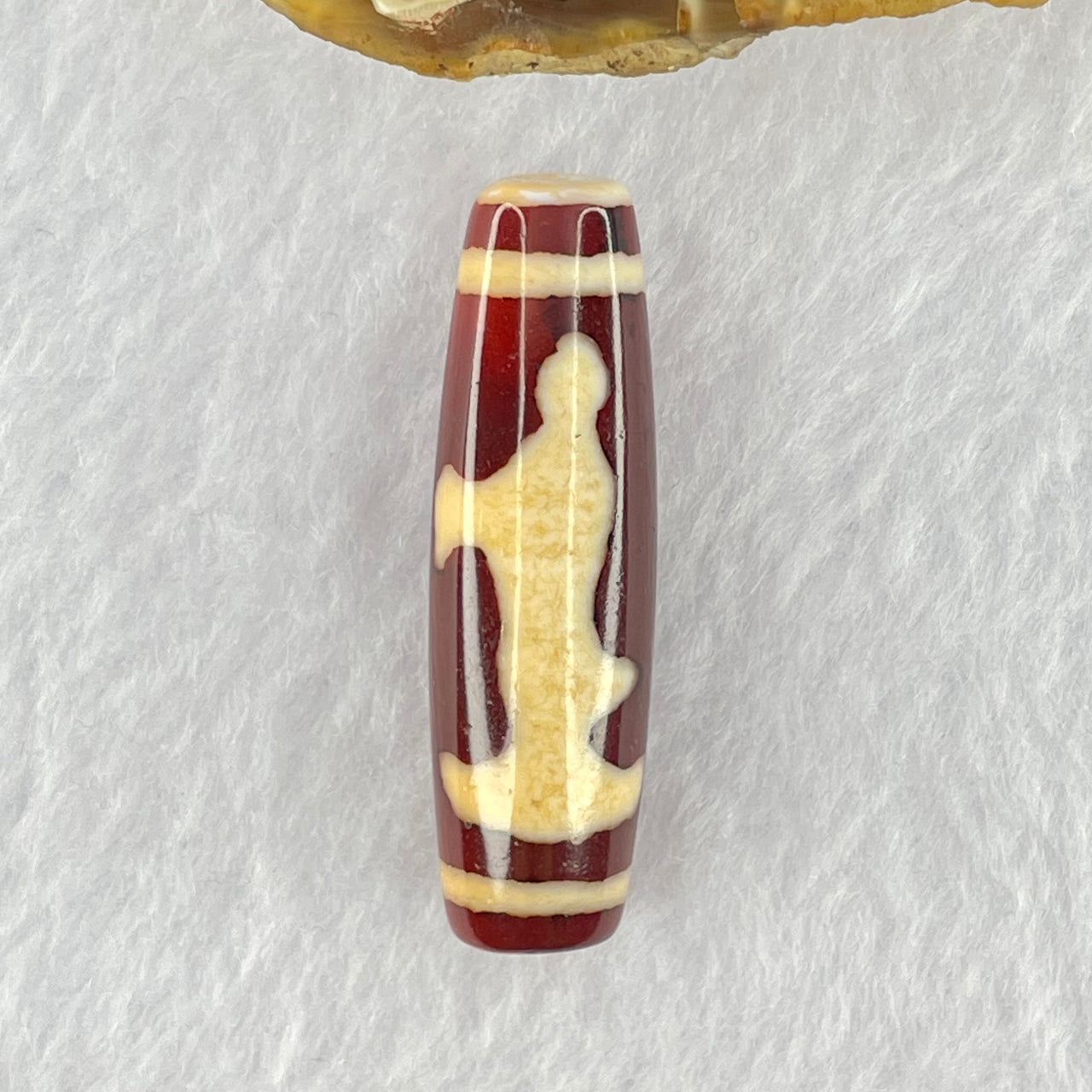 Natural Powerful Tibetan Old Oily Red and Yellowish White Agate Guan Yin Dzi Bead Heavenly Master (Tian Zhu) 观音天诛 8.24g 39.4 by 11.6mm - Huangs Jadeite and Jewelry Pte Ltd