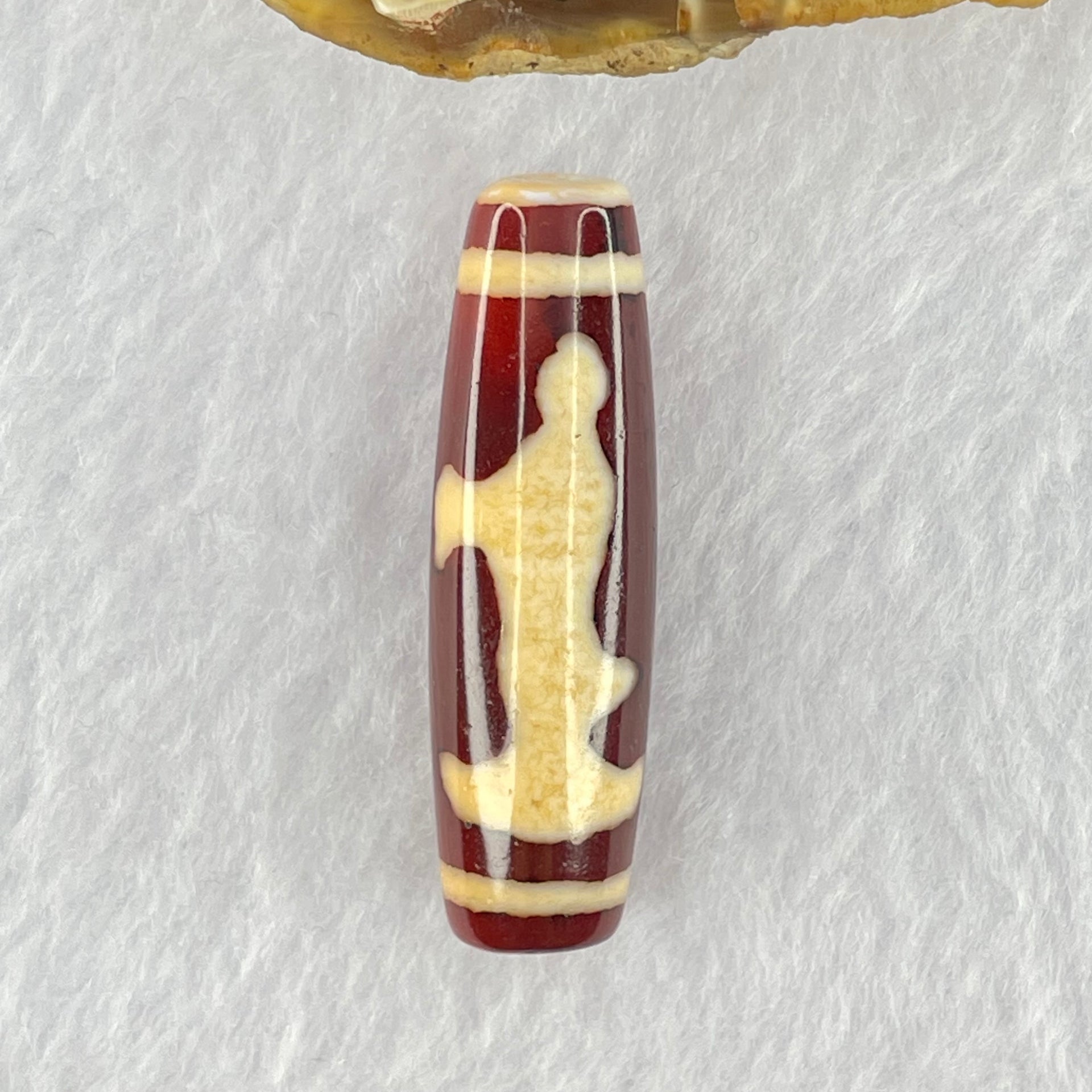 Natural Powerful Tibetan Old Oily Red and Yellowish White Agate Guan Yin Dzi Bead Heavenly Master (Tian Zhu) 观音天诛 8.24g 39.4 by 11.6mm - Huangs Jadeite and Jewelry Pte Ltd