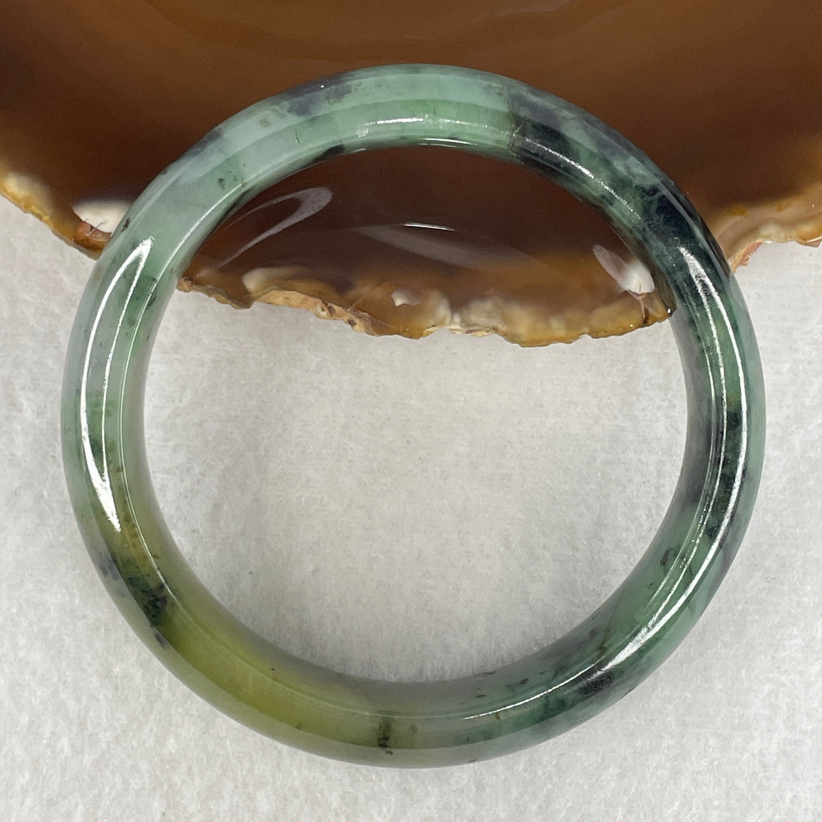 Natural Type A Jadeite Bangle | Blueish Green, Dark Green & Yellow Multi-Tone (62.84g | 57.8mm Inner Diameter | 15.0 x 8.2mm) (External Line)