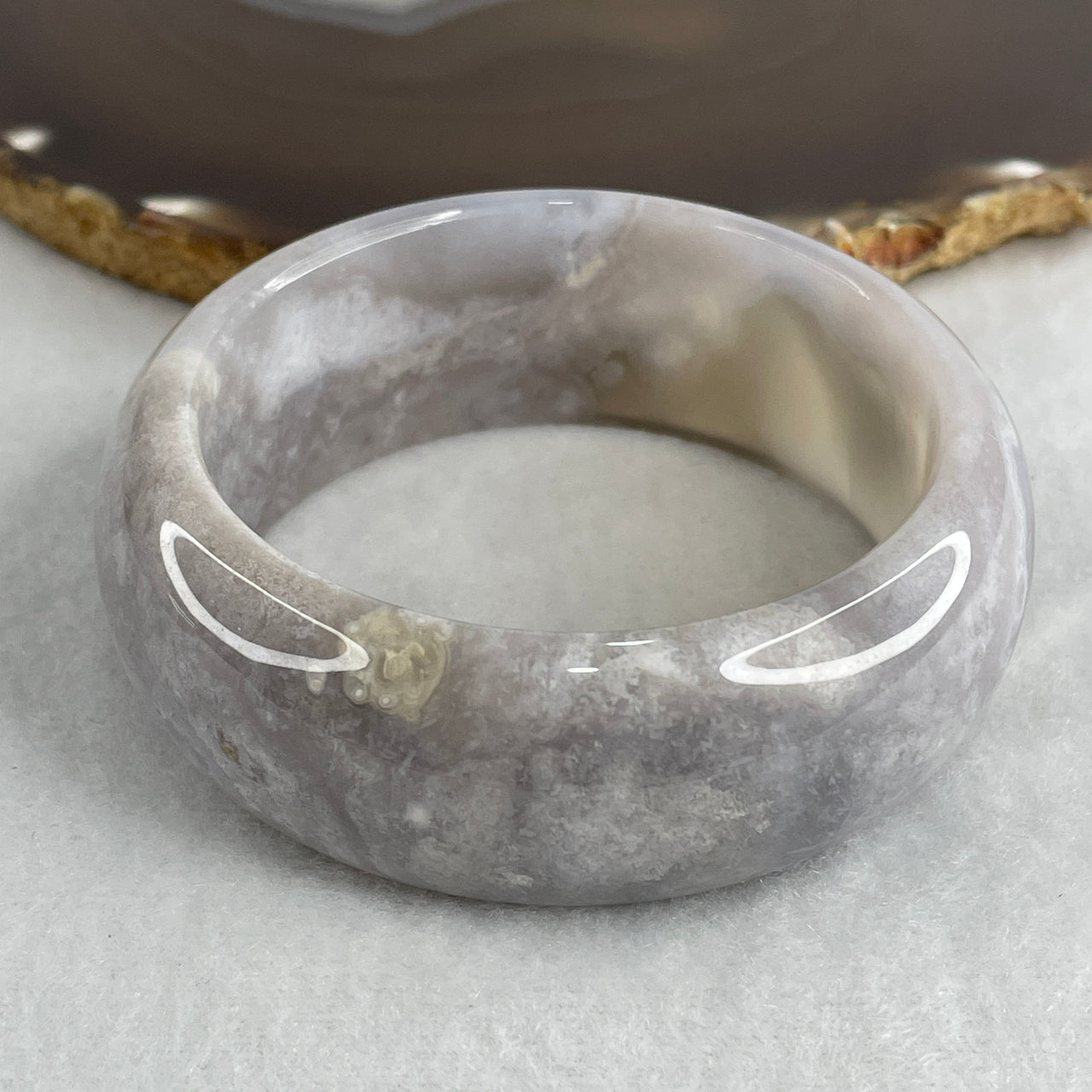 Natural Purple Flower Agate Bangle | Armlet & Emotional Healing Talisman (99.75g 24.8 by 10.2mm | 58.2mm Inner Diameter | Very Very Slight External Rough)