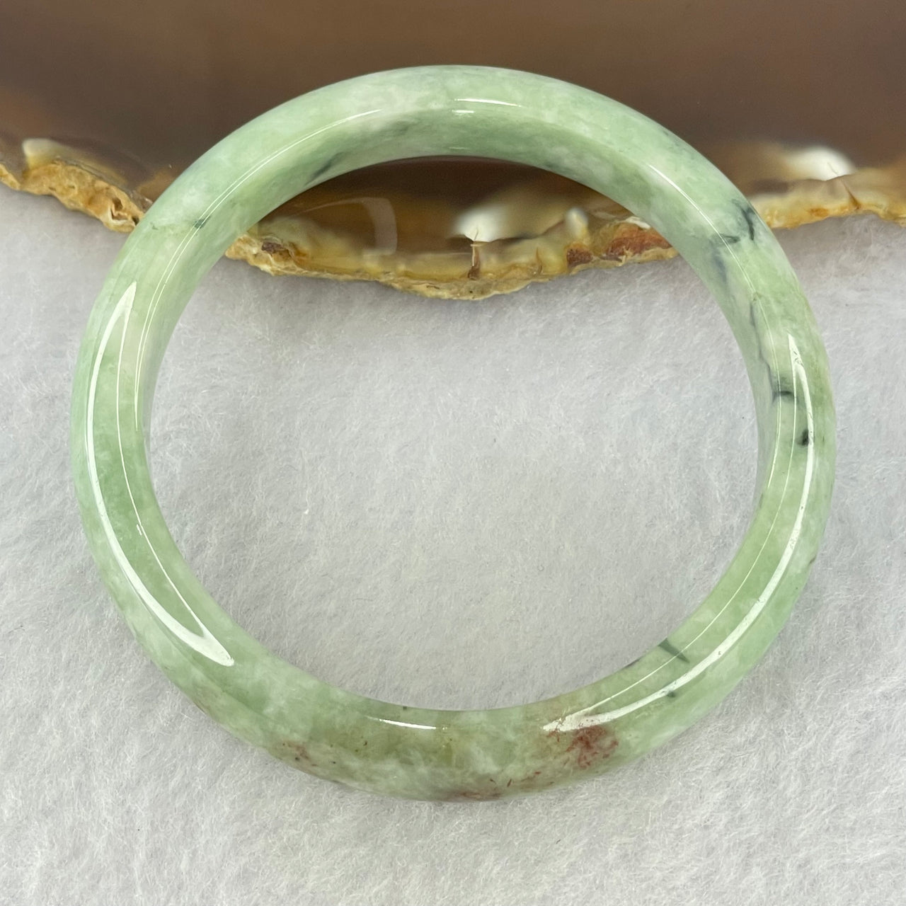 Type A Green and Dark Green Brown Piao Hua Jadeite Bangle Internal Diameter 53.7mm 39.34g 12.5 by 6.4mm (Slight External Rough + Slight Internal Lines) - Huangs Jadeite and Jewelry Pte Ltd