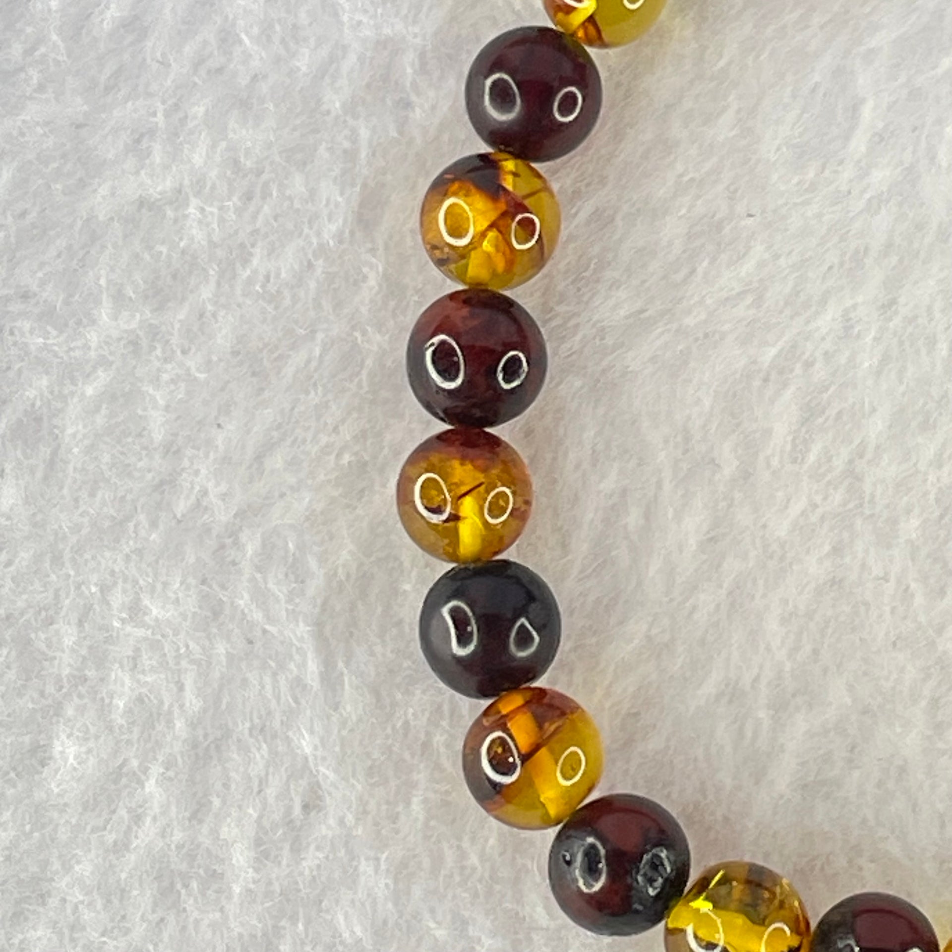 Natural Blood Red and Yellow Amber Beads Bracelet 4.71g 16cm 6.9mm 28 Beads - Huangs Jadeite and Jewelry Pte Ltd
