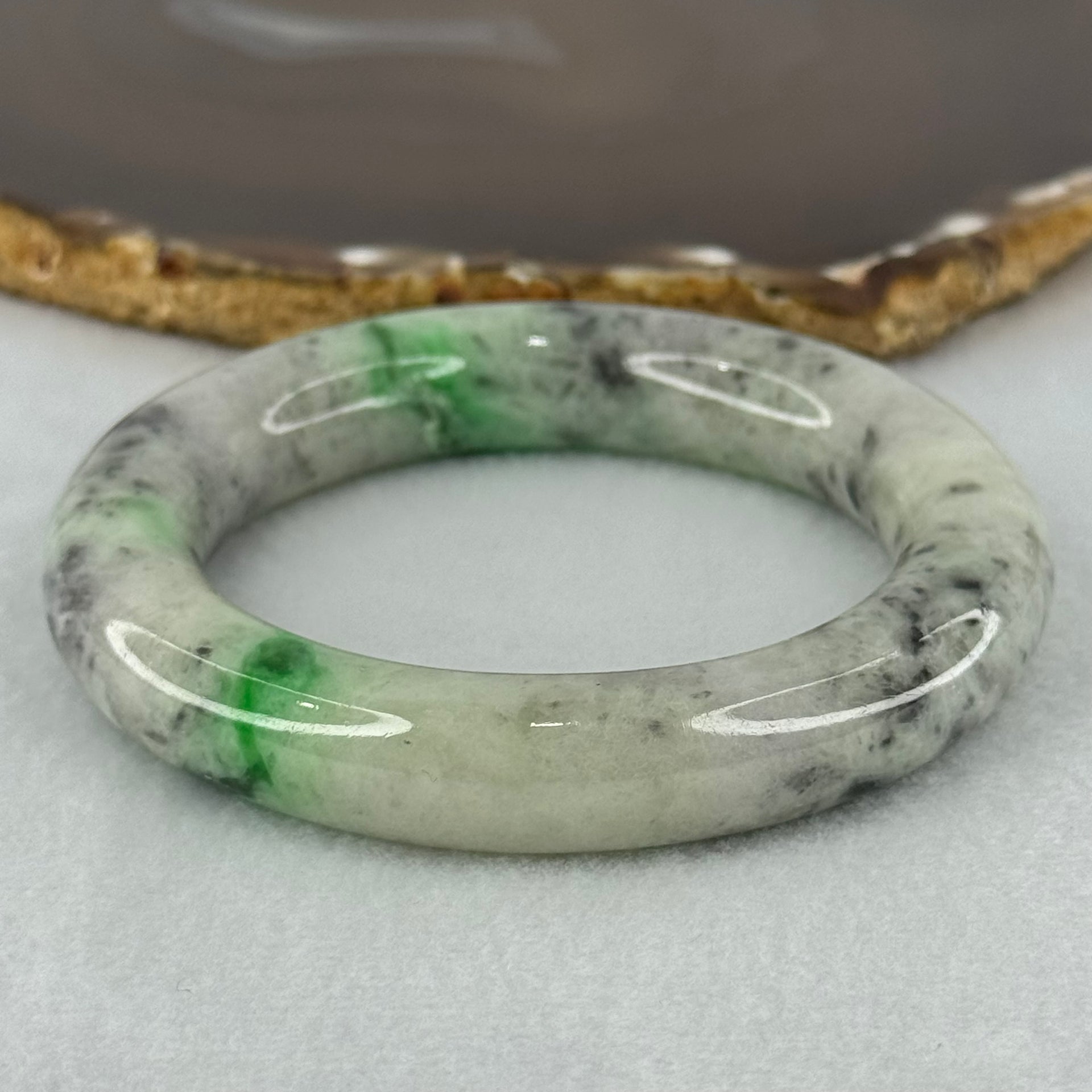 Type A Light Green with Emerald Green and Grey Patches Jadeite Bangle Internal Diameter 55.8mm 93.21g 13.4 by 13.1mm (Very Slight External Rough with Slight Internal Lines) - Huangs Jadeite and Jewelry Pte Ltd