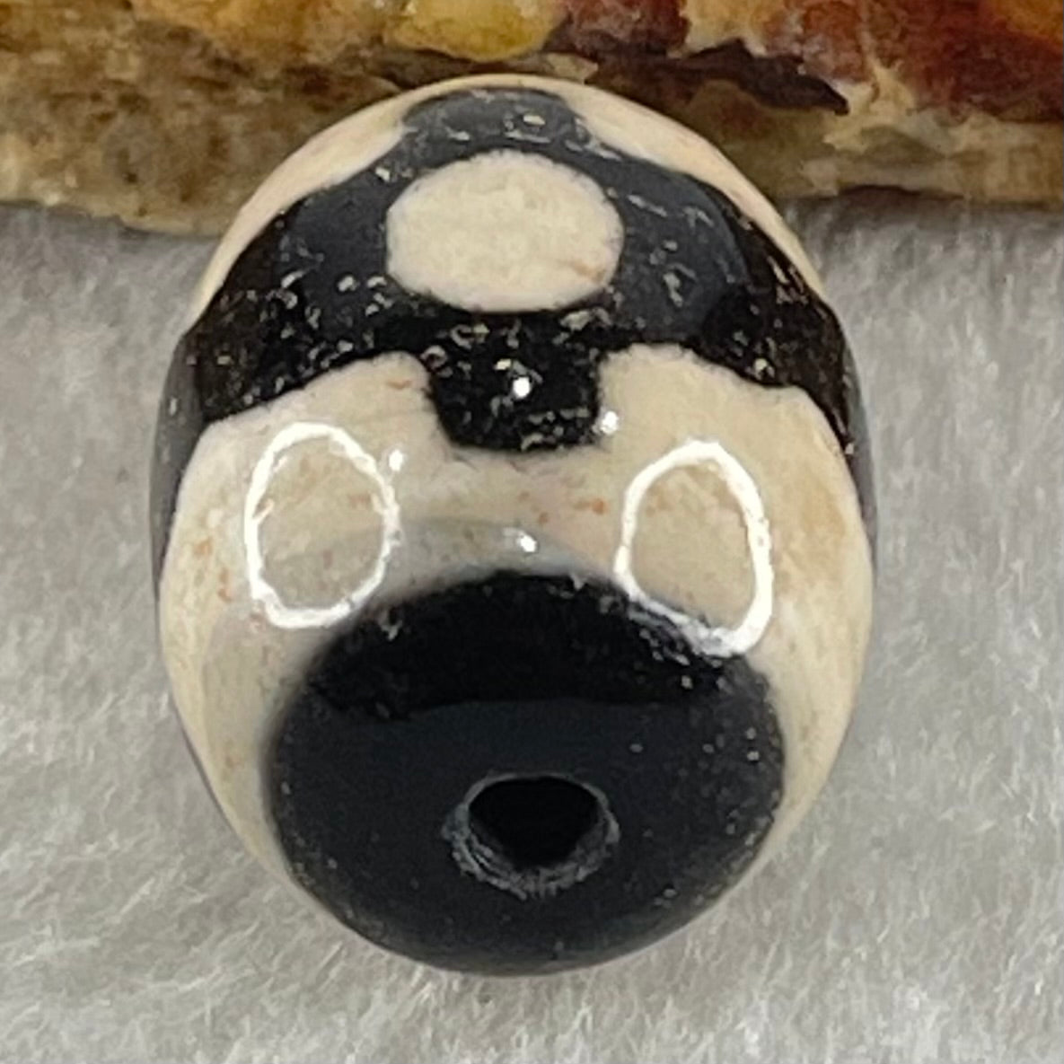 Natural Powerful Tibetan Old Oily Dark Brown With White Agate 3 Eyes Dzi Bead Heavenly Master (Tian Zhu) 三眼天诛 4.52g 17.5 by 13.1mm - Huangs Jadeite and Jewelry Pte Ltd
