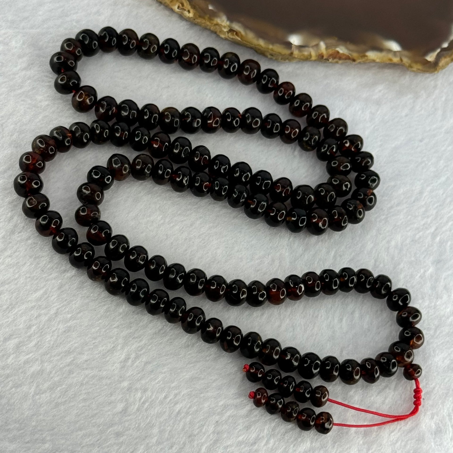 Natural Red Black Flower Amber Beads Necklace 天然琥珀项链 21.83g 62cm 7.5 by 6.0mm 1 Beads 7.4mm 108 Beads - Huangs Jadeite and Jewelry Pte Ltd