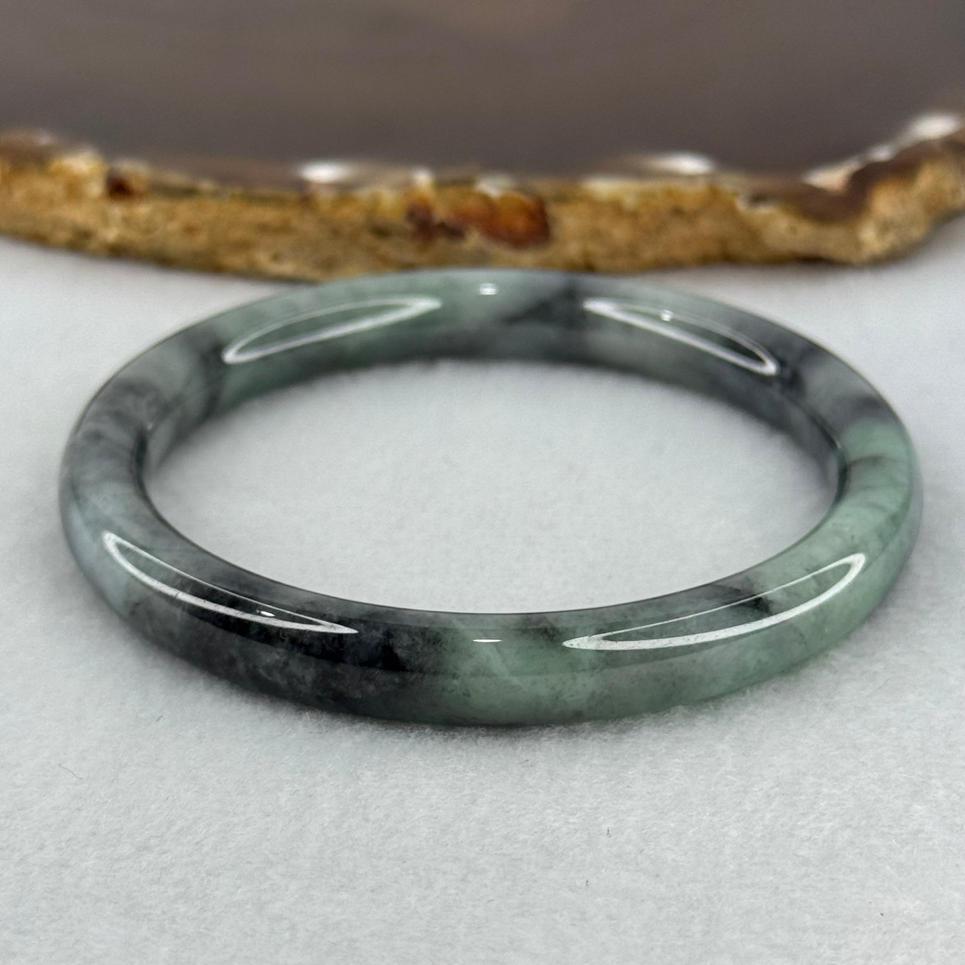 Type A Wuji Grey Black with Light Green Patch Jadeite Bangle Internal Diameter 52.2mm 27.55g 8.0 by 7.0mm - Huangs Jadeite and Jewelry Pte Ltd