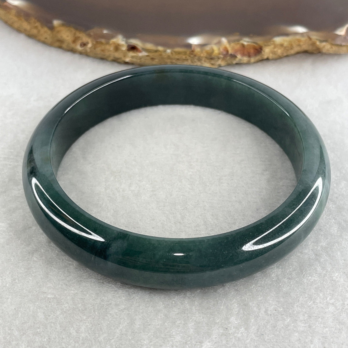 Certified Natural Type A Dark Blueish Green Jadeite Bangle | 60.5mm Inner Diameter (53.88g 12.3x17.4mm | Perfect Flawless | Plush Depth Contour | Sovereign Wisdom & Energy Shield) - Huangs Jadeite and Jewelry Pte Ltd