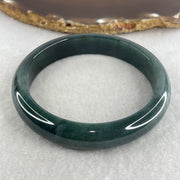 Certified Natural Type A Dark Blueish Green Jadeite Bangle | 60.5mm Inner Diameter (53.88g 12.3x17.4mm | Perfect Flawless | Plush Depth Contour | Sovereign Wisdom & Energy Shield) - Huangs Jadeite and Jewelry Pte Ltd