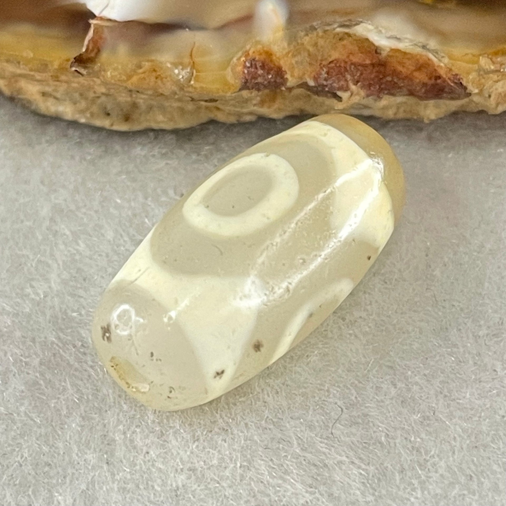 Natural Powerful Tibetan Old Oily Agate 3 Eyes Dzi Bead Heavenly Master (Tian Zhu) 三眼天诛 2.90g 19.8 by 10.2mm - Huangs Jadeite and Jewelry Pte Ltd