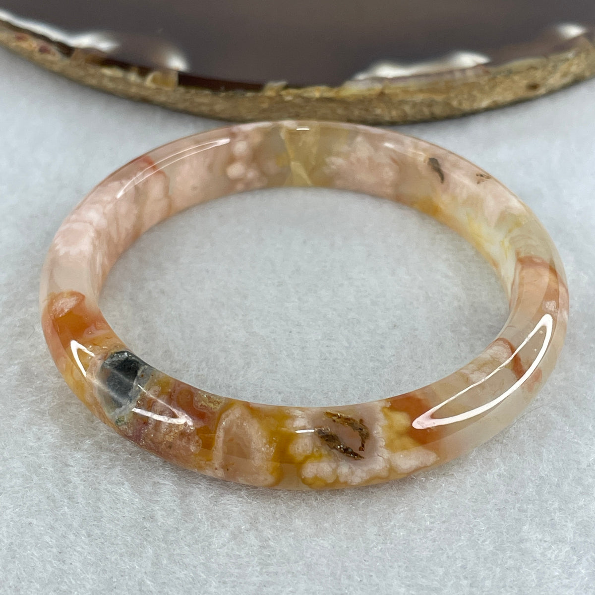 Natural Pinkish Flower Agate Set Bangle | (97.64g Total Set Weight | 55.0mm Inner Diameter | 10.6x7.4mm | Close to Perfect | Synergy, Love Magnet, Personal Growth & Protection Shield)