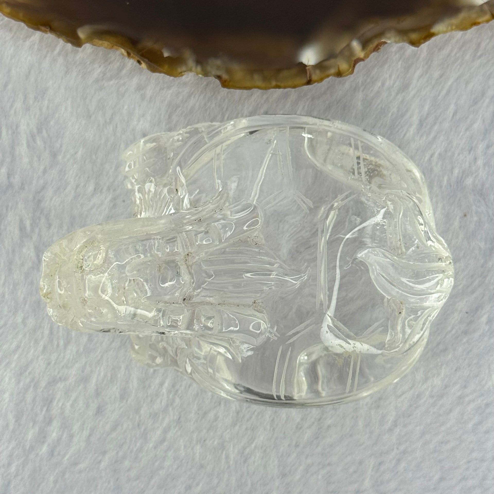 Natural Clear Quartz Dragon Turtle with Wooden Display 214.02g 78.8 by 66.1 by 75.6mm - Huangs Jadeite and Jewelry Pte Ltd