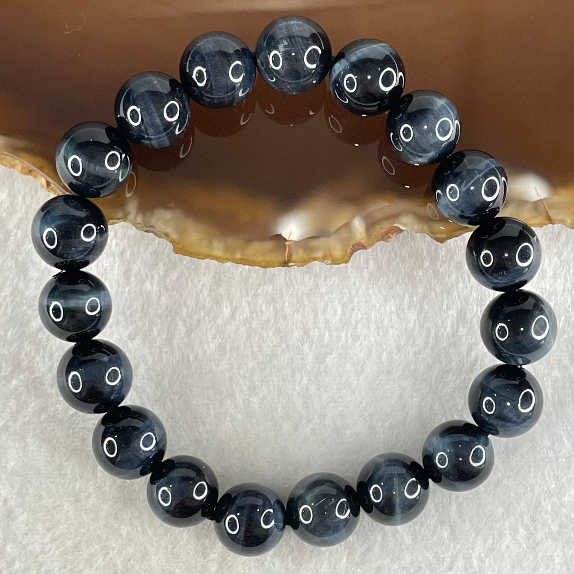Natural Blue Tiger Eye Quartz Beads Bracelet 25.88g 16cm 10.0mm 19 Beads - Huangs Jadeite and Jewelry Pte Ltd