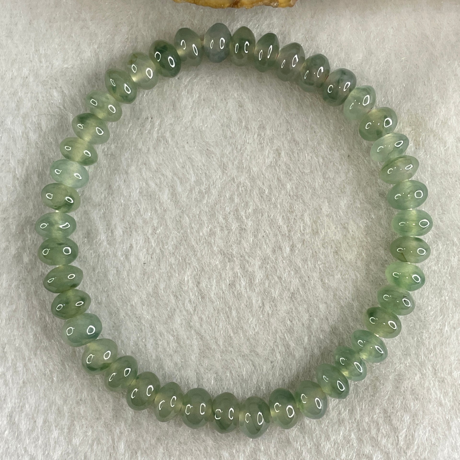 Type A Semi Icy Blueish Green with Green Piao Hua Jadeite Ping An Kou Donut Beads Bracelet 11.40g 14.5cm 6.1mm 42 Beads - Huangs Jadeite and Jewelry Pte Ltd