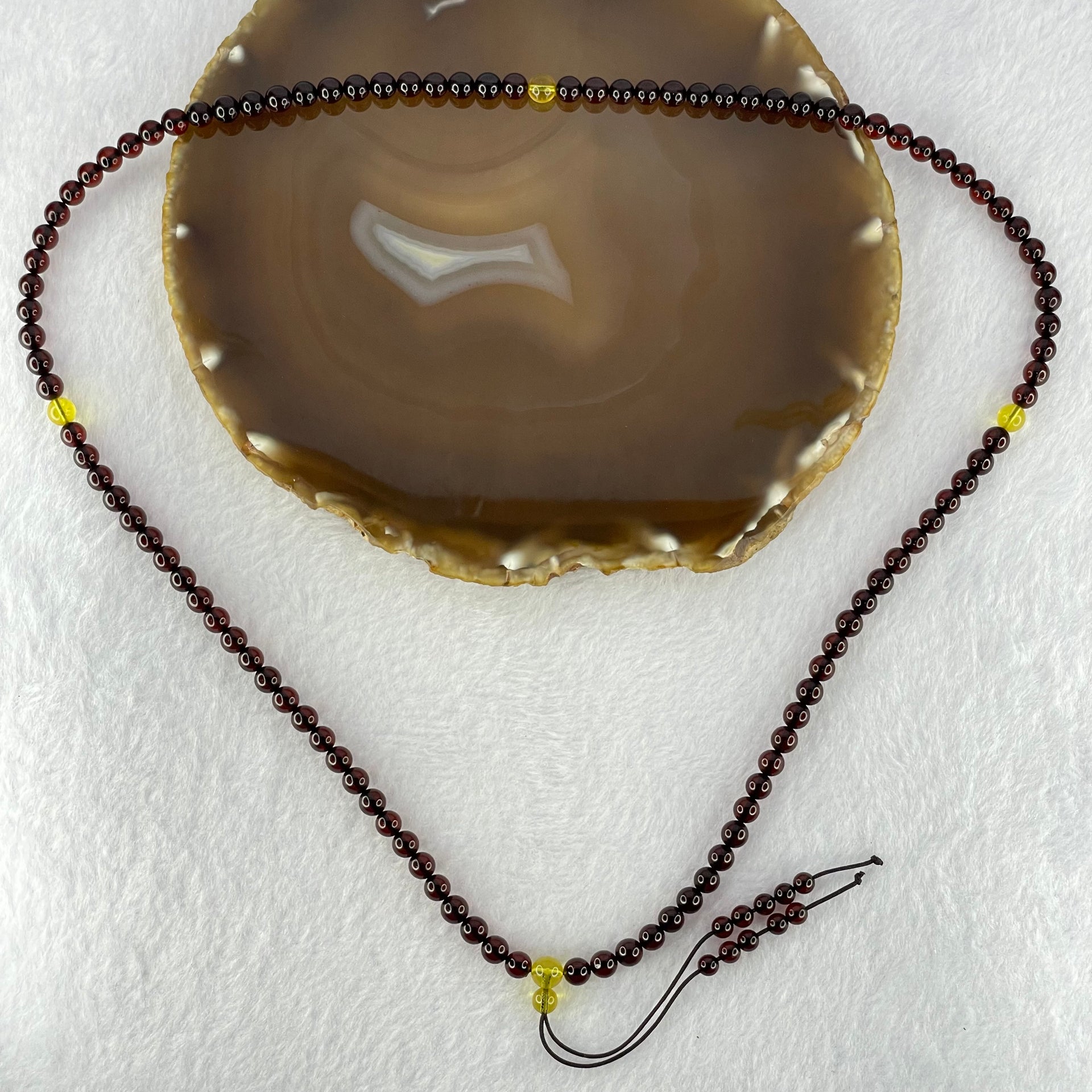Natural Blood Red with Yellow Amber Beads Necklace 天然血珀项链 12.33g 62cm 5.8mm 108 Beads 6.0mm 3 Yellow Beads - Huangs Jadeite and Jewelry Pte Ltd