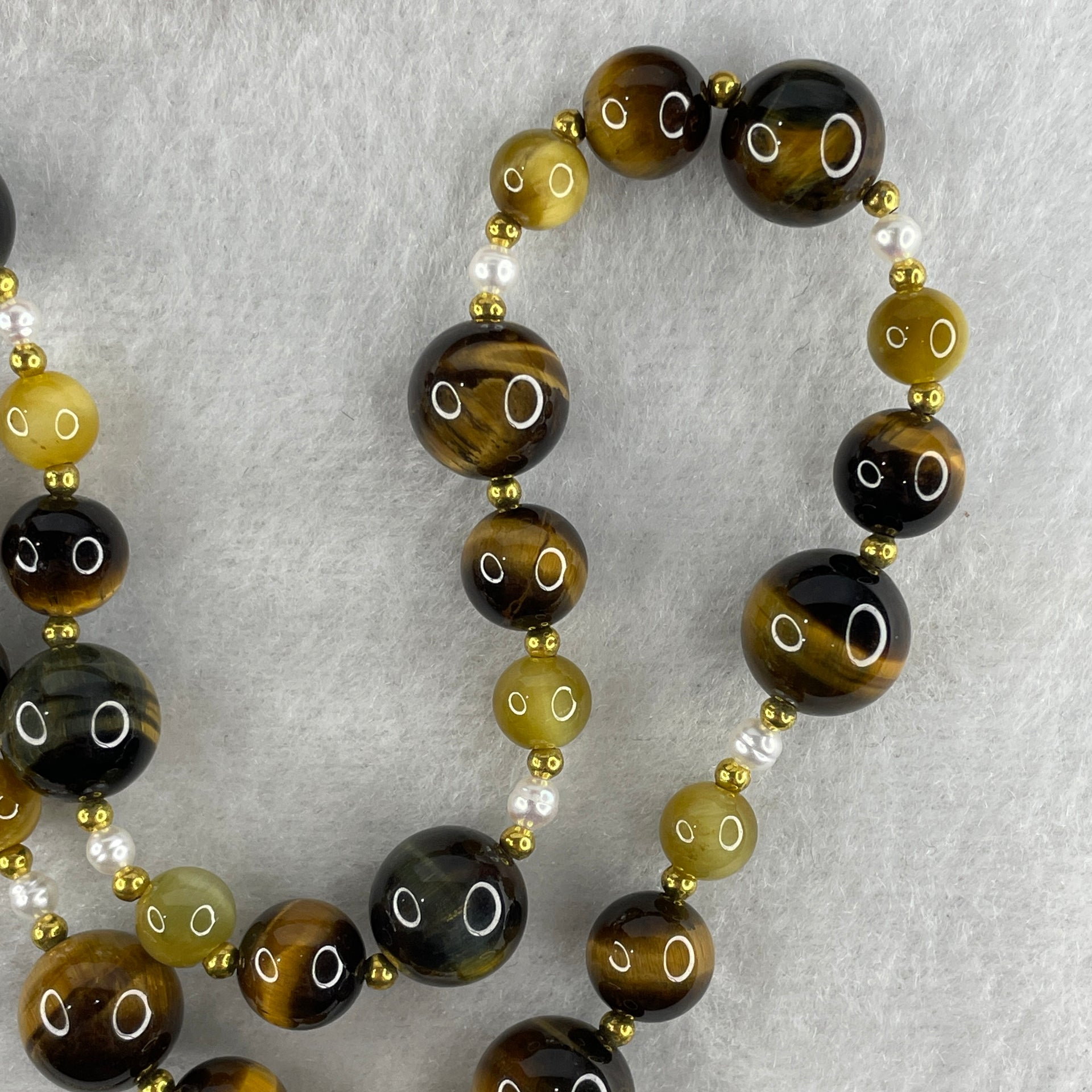 Natural Yellow Tiger's Eye Beads with Charm Necklace 38.22g 44cm 6.5 by 10.5mm 37Beads - Huangs Jadeite and Jewelry Pte Ltd