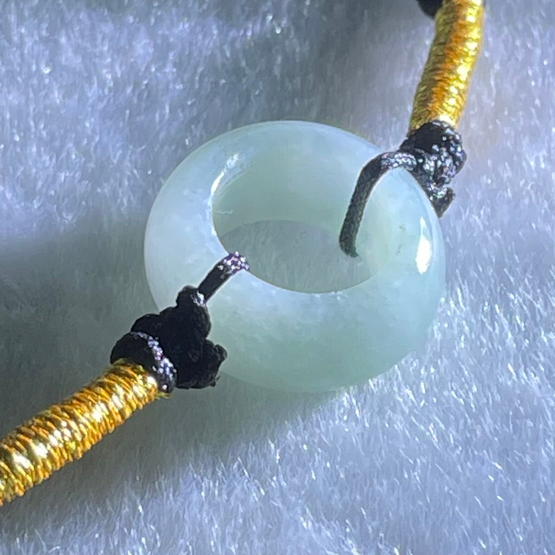 Type A Lavender Green Jadeite Ping An Kou Donut With String Bracelet 2.72g 15.1 by 6.5mm - Huangs Jadeite and Jewelry Pte Ltd